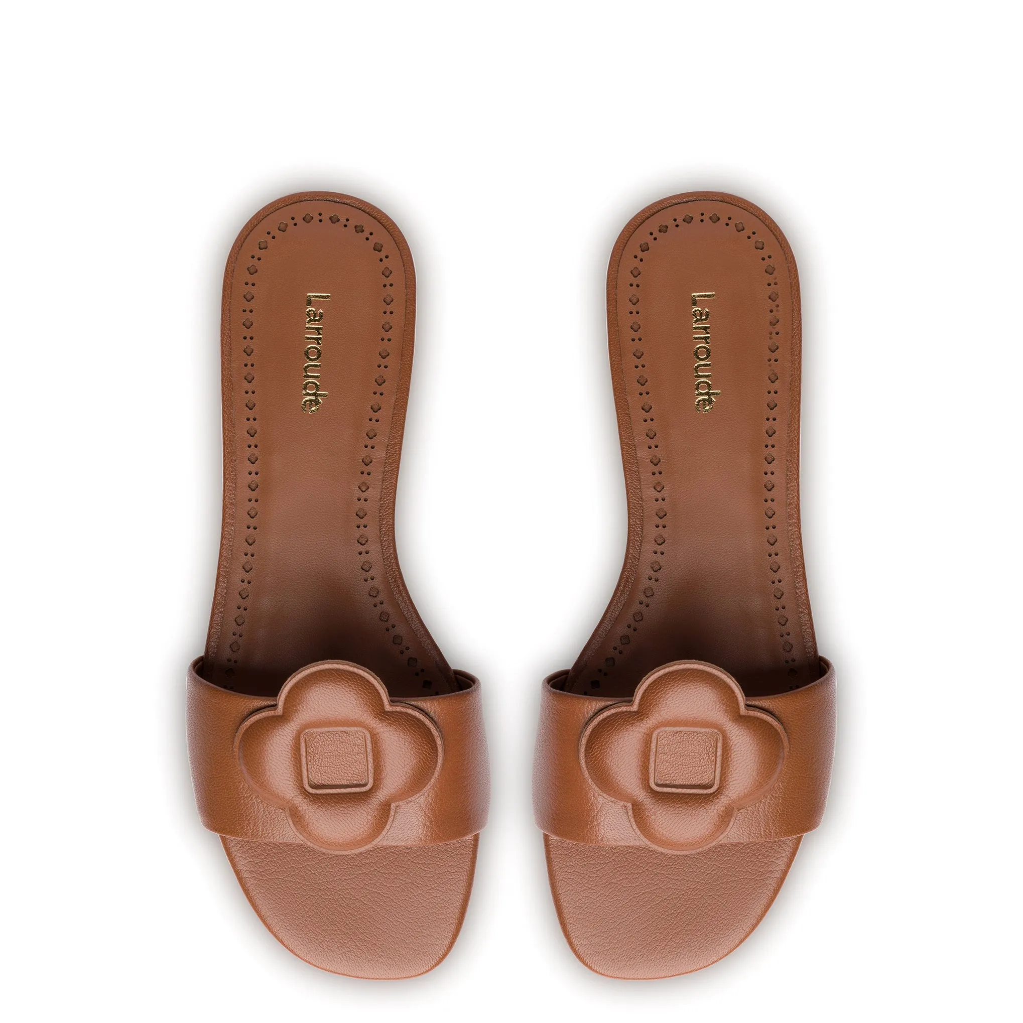 Flora Flat Mule In Caramel Leather sold by Larroude product image thumbnail 3