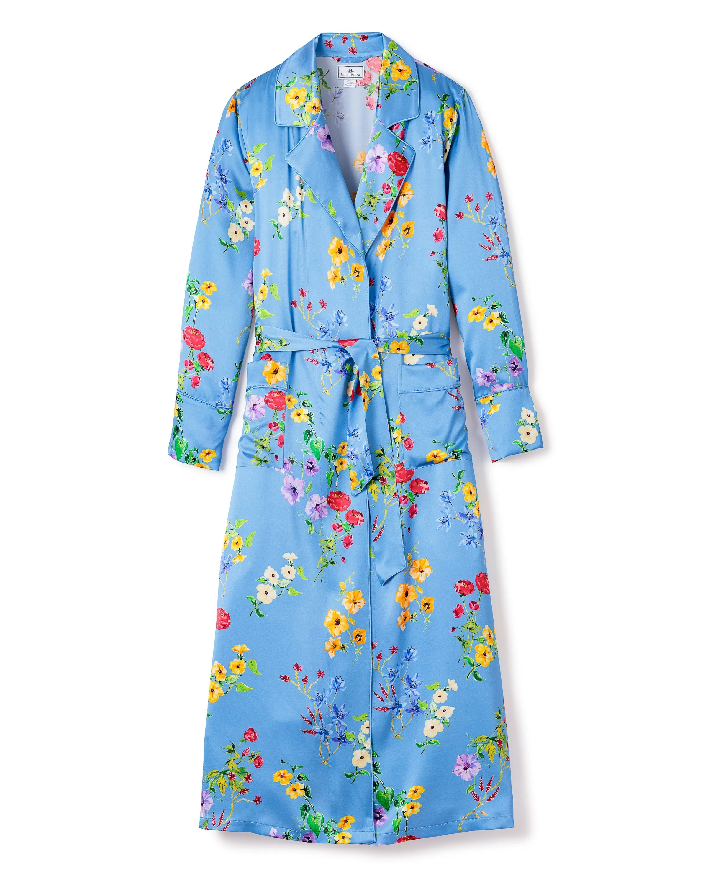 Women's Silk Robe in Azure Brilliant Botanical sold by Larroude