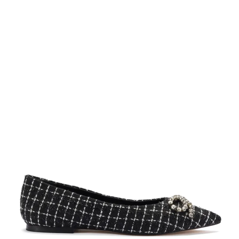 Lee Flat In Black Tweed sold by Larroude