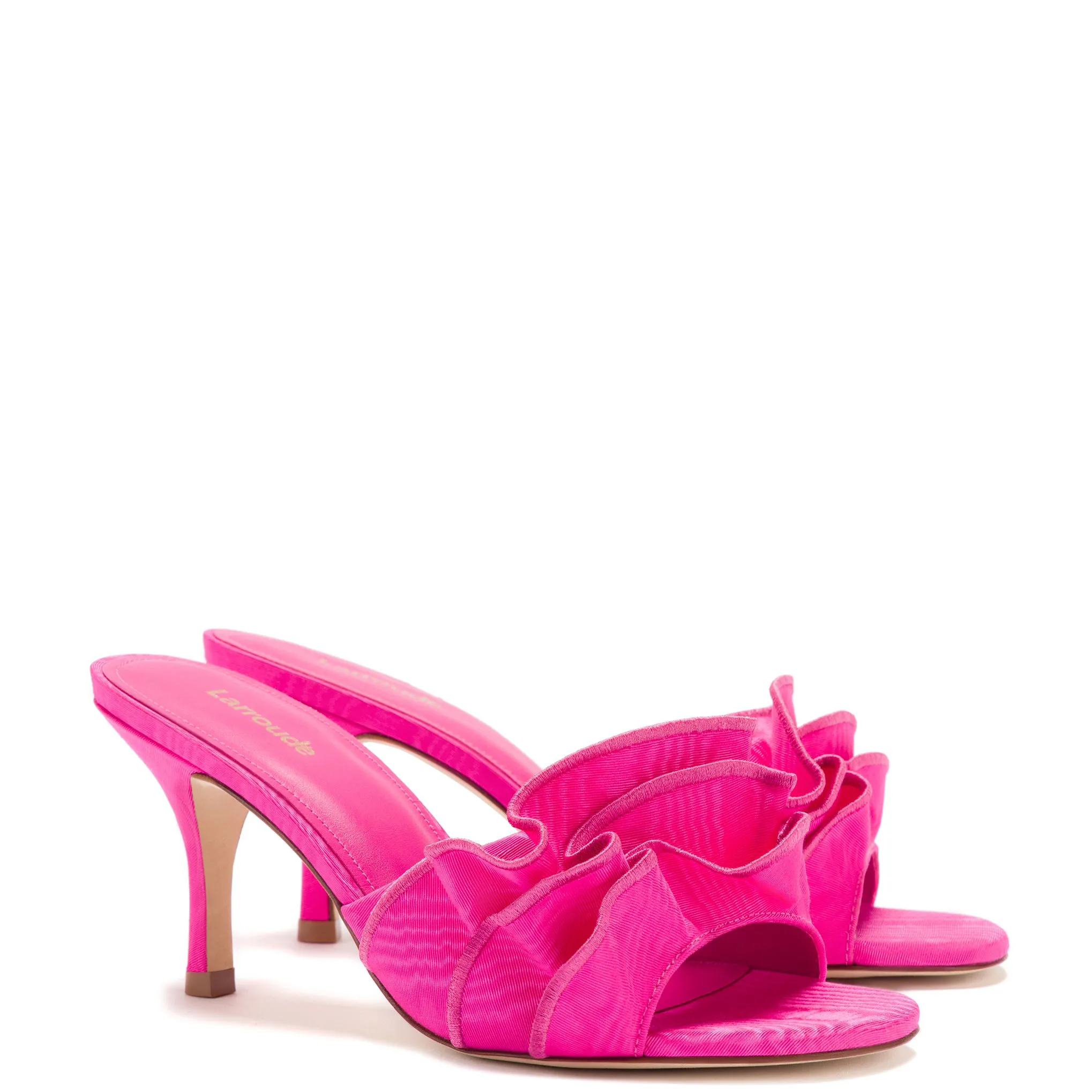 Colette Ruffle Sandal In Magenta Fabric sold by Larroude product image thumbnail 2