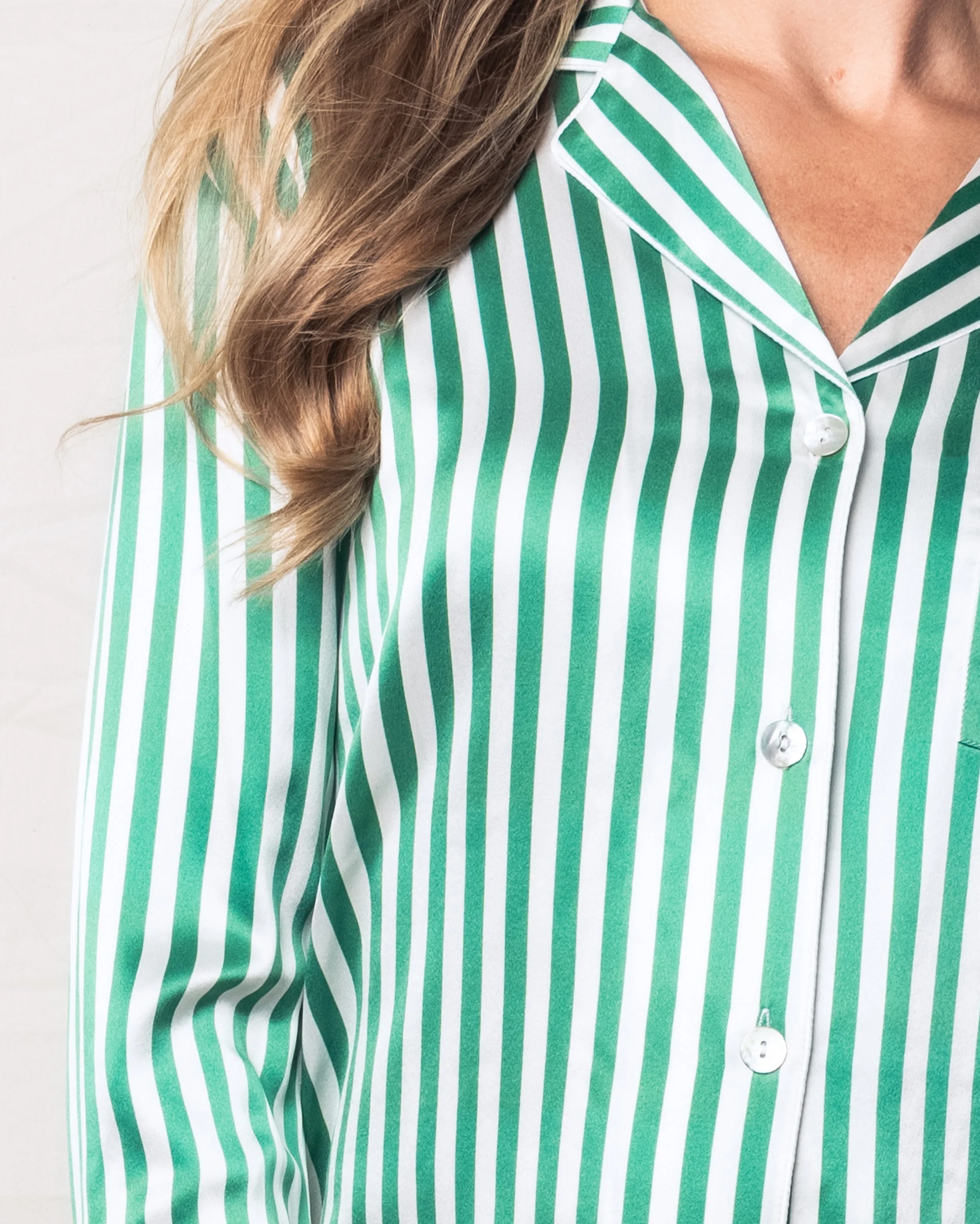 Women's Silk Pajama Set in Green Stripe sold by Larroude product image thumbnail 3