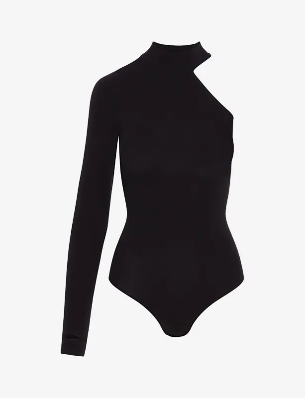 Ballet One-Shoulder Turtleneck Bodysuit sold by Larroude