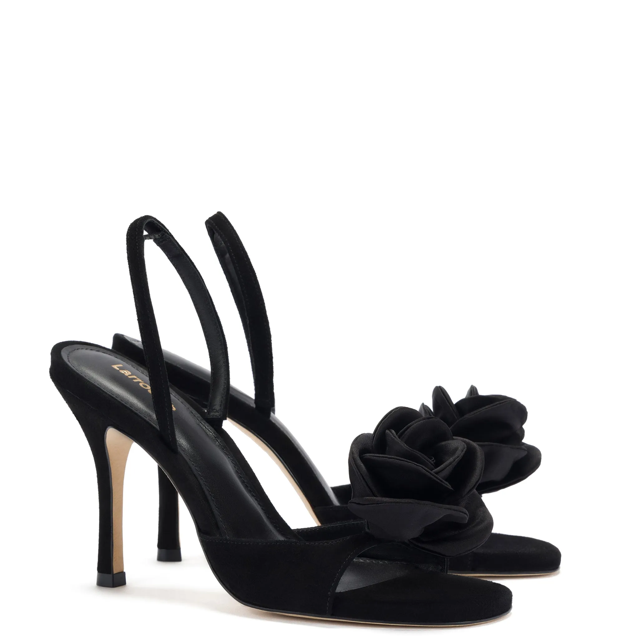 Salma Sandal In Black Suede and Satin sold by Larroude product image thumbnail 2