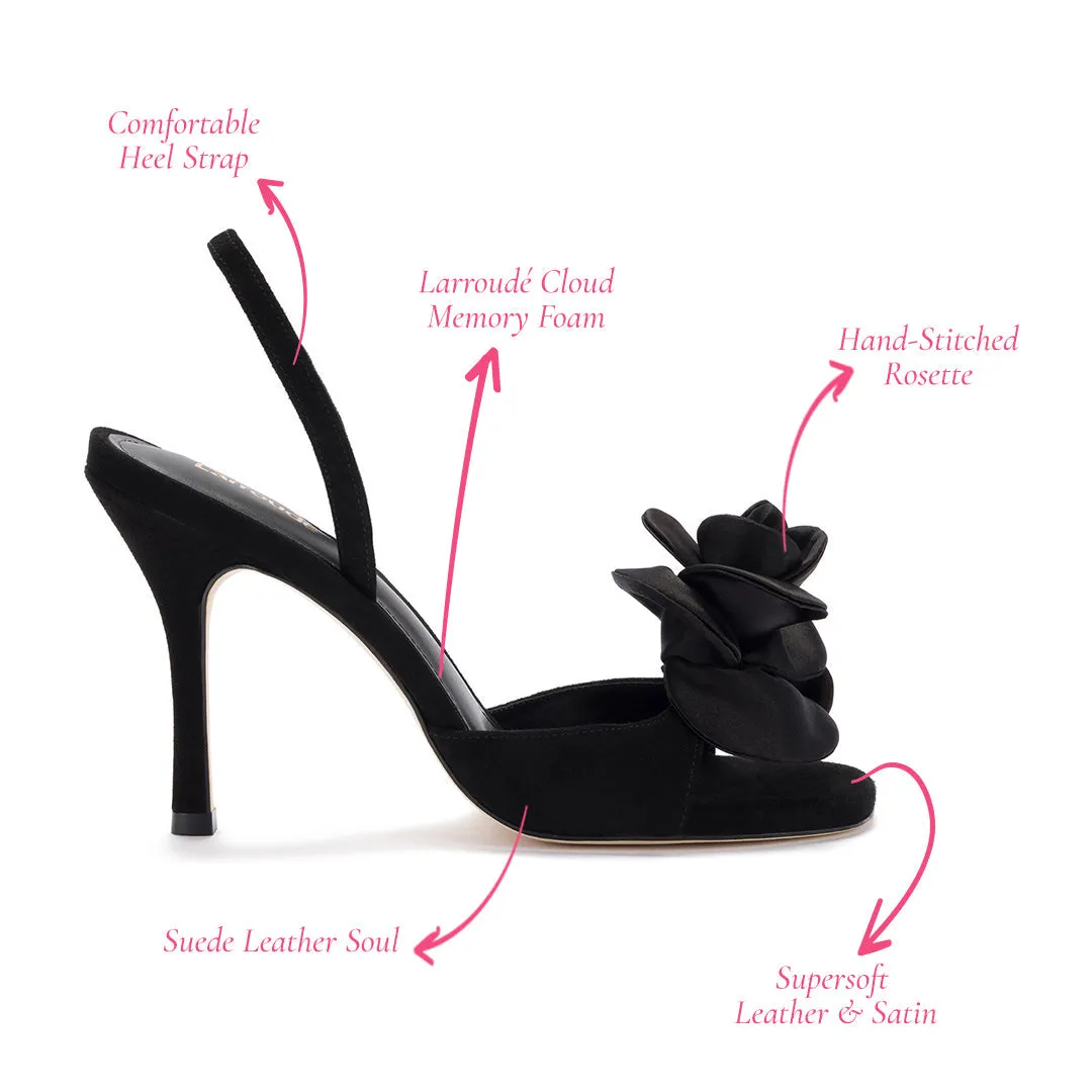 Salma Sandal In Black Suede and Satin sold by Larroude product image thumbnail 5