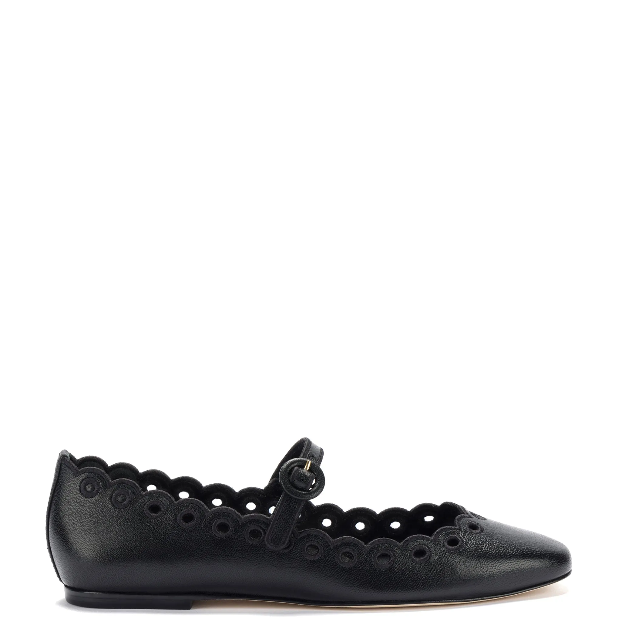 Blair Broderie Ballet Flat In Black Leather sold by Larroude