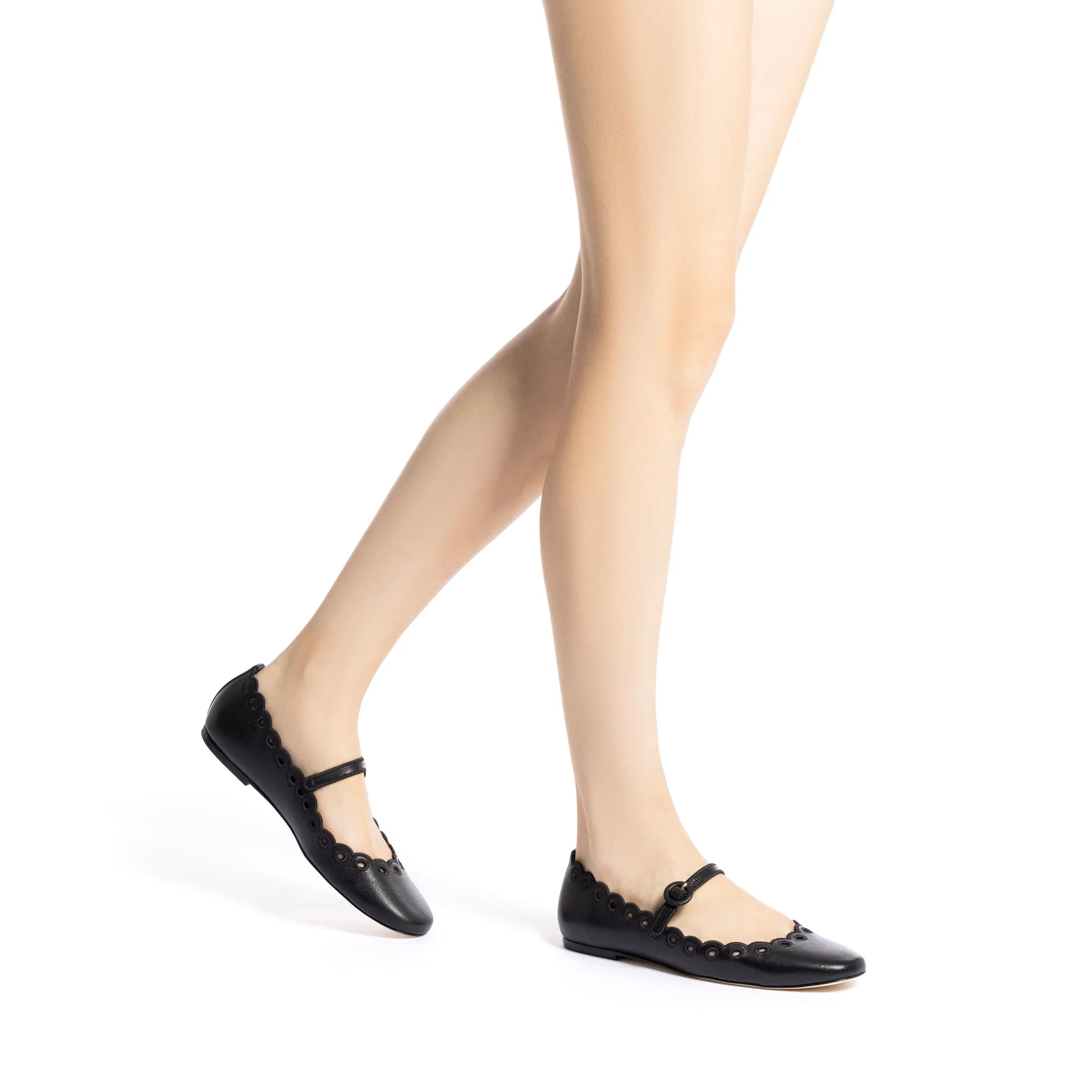 Blair Broderie Ballet Flat In Black Leather sold by Larroude product image thumbnail 4