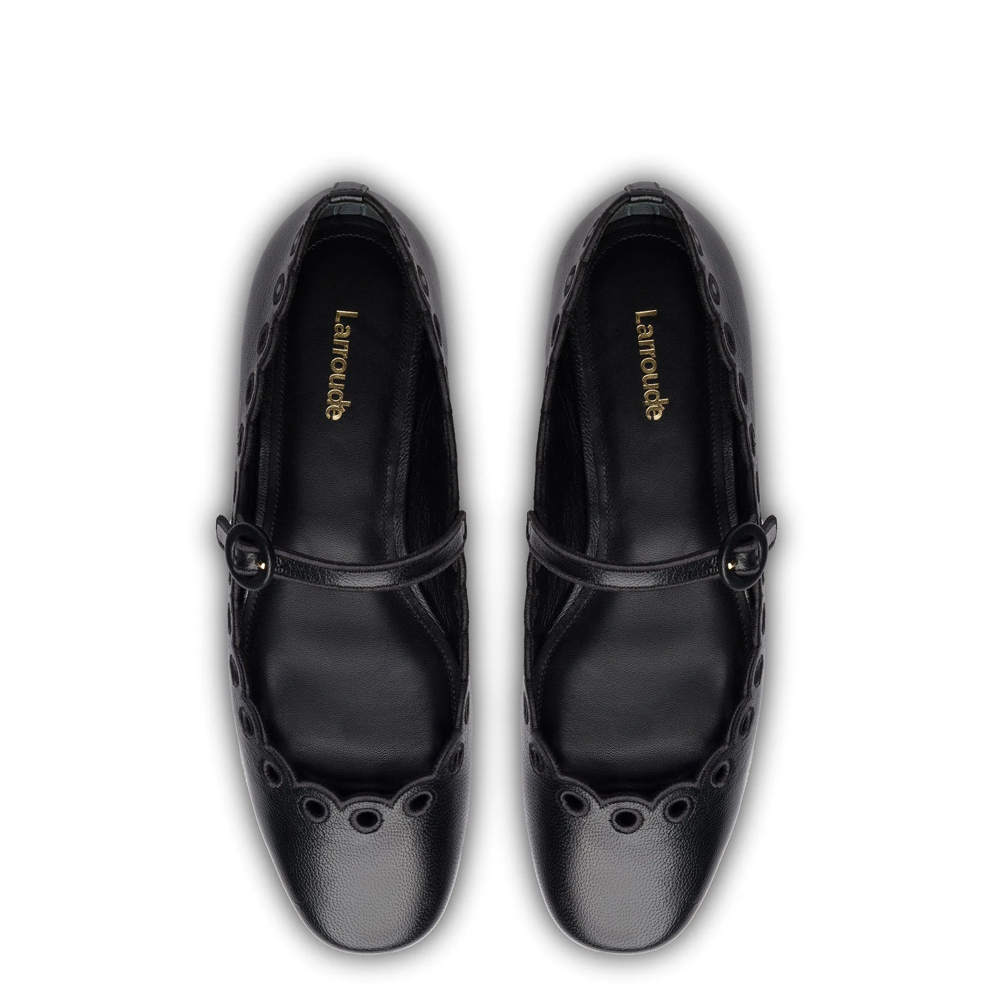Blair Broderie Ballet Flat In Black Leather sold by Larroude product image thumbnail 3