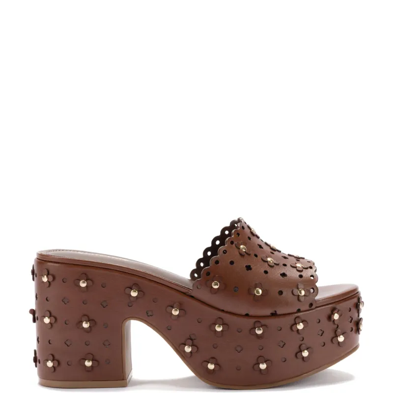 Miso Platform Sandal In Brown Leather sold by Larroude