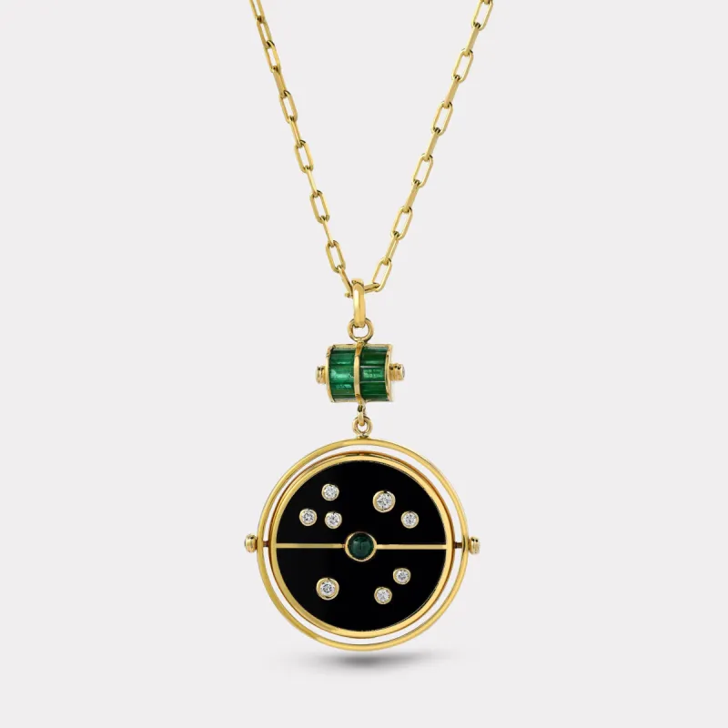 Grandfather Compass Pendant with Black Onyx and Emerald sold by Larroude