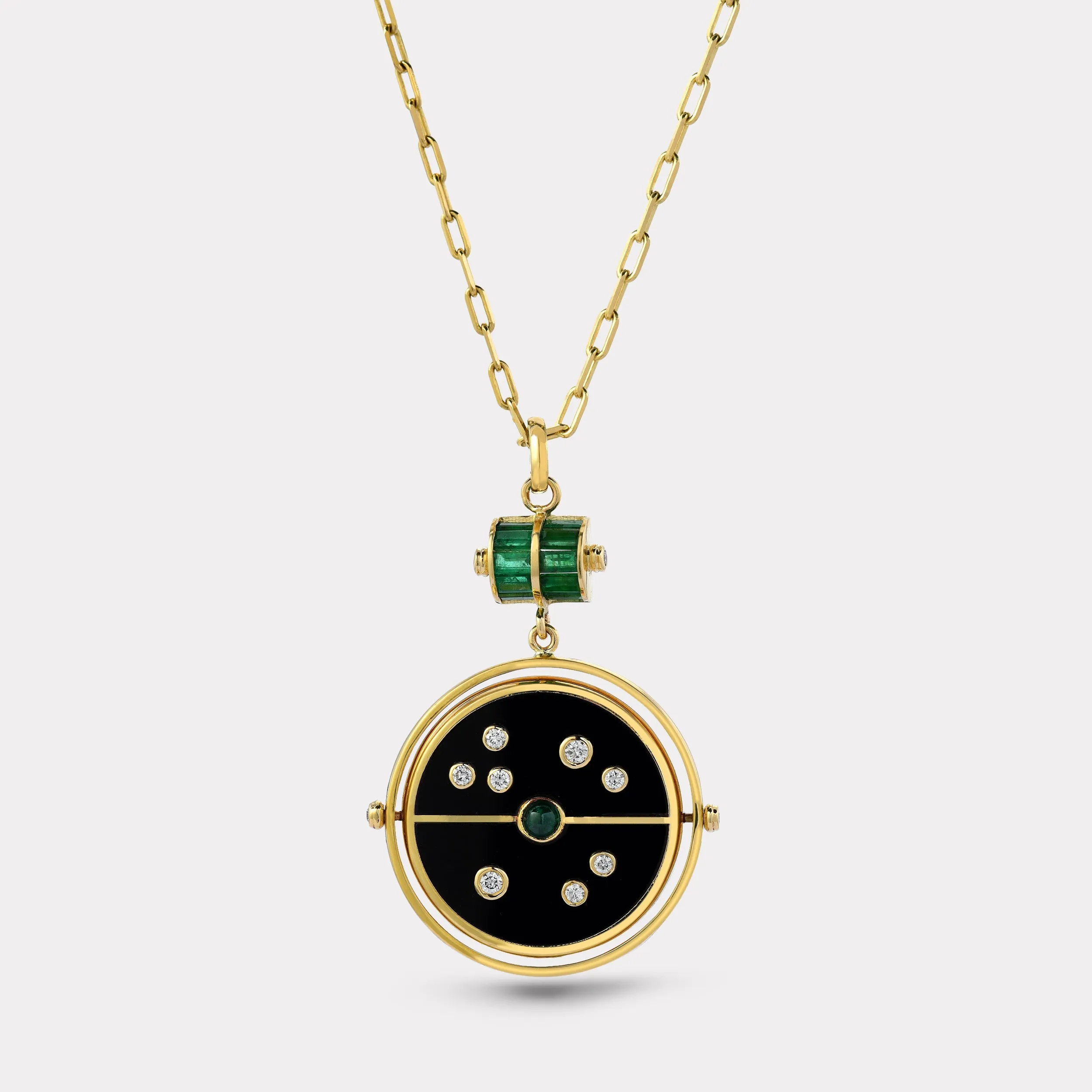 Grandfather Compass Pendant with Black Onyx and Emerald sold by Larroude