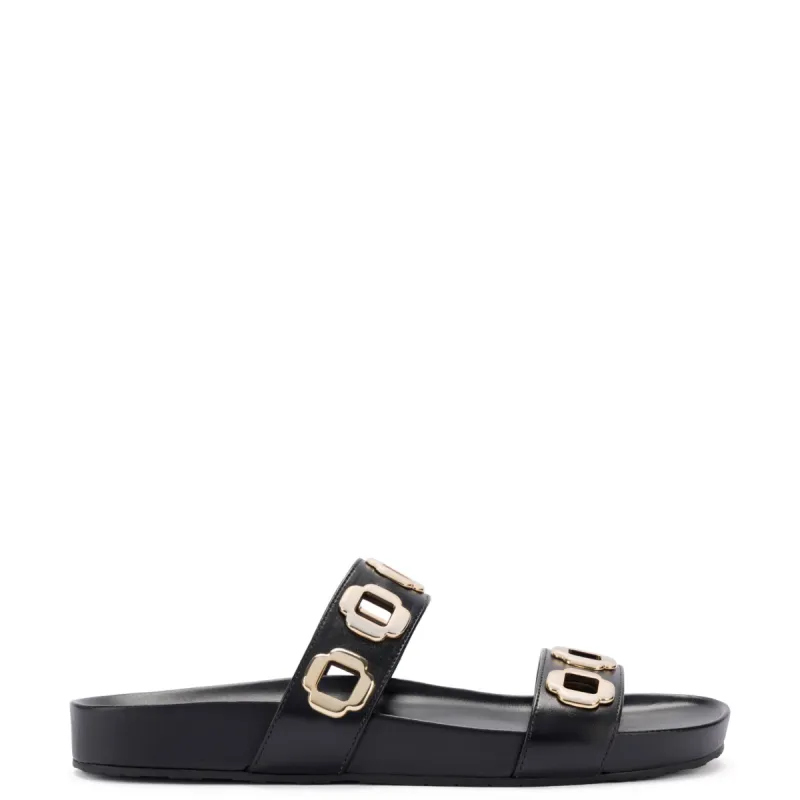 Milan Slide In Black Leather sold by Larroude