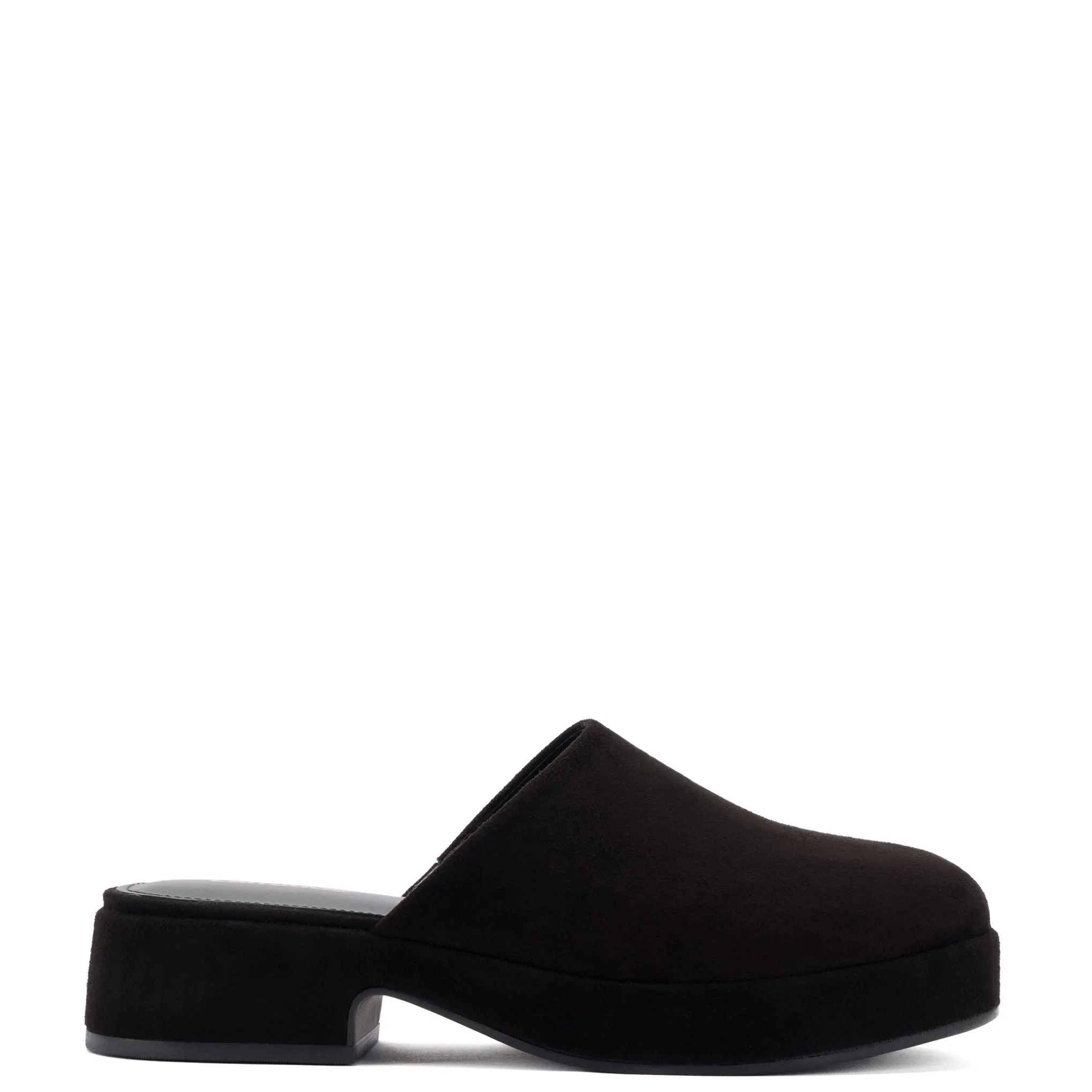 Miso Flatform Clog In Black Suede sold by Larroude