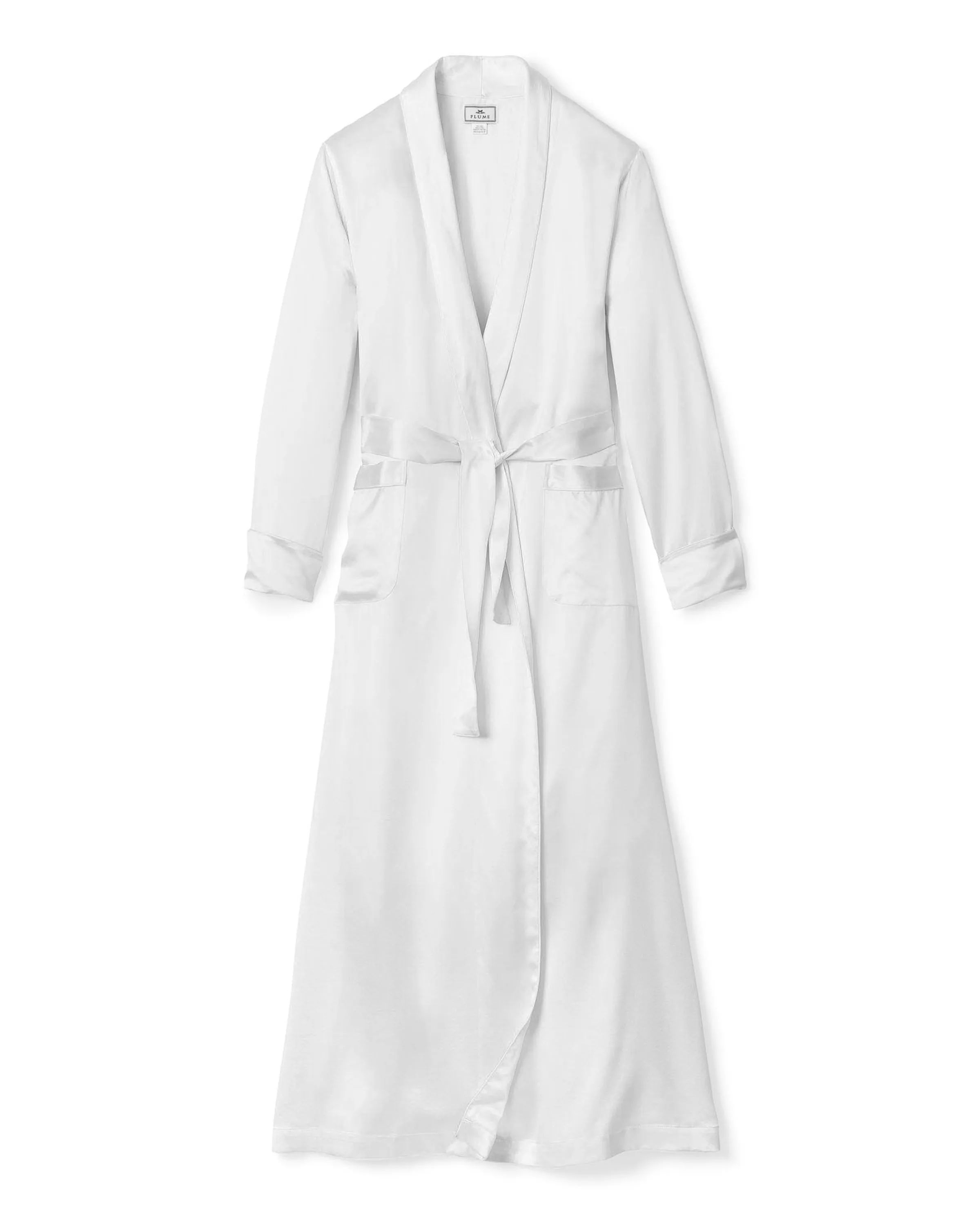 Women's Silk Long Robe in White sold by Larroude