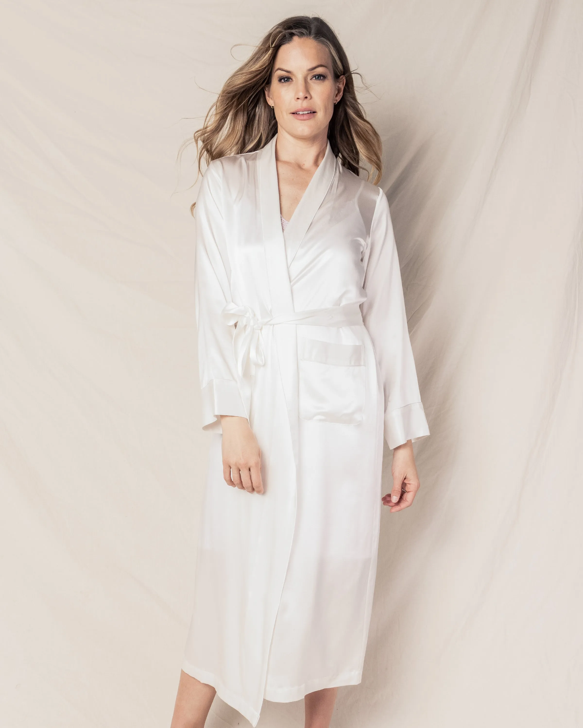 Women's Silk Long Robe in White sold by Larroude product image thumbnail 2