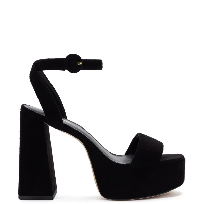 Dolly Sandal In Black Suede sold by Larroude