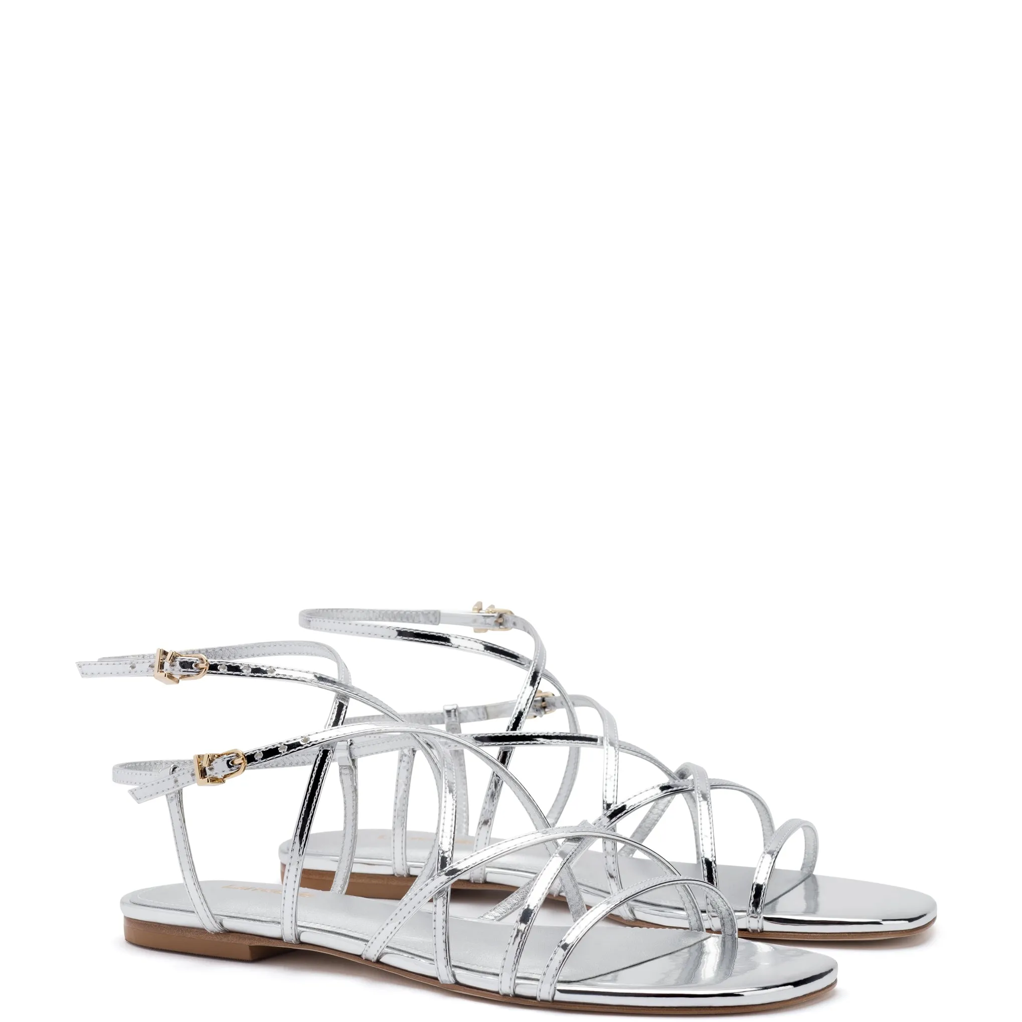 Naomi Flat Sandal In Silver Specchio sold by Larroude product image thumbnail 2