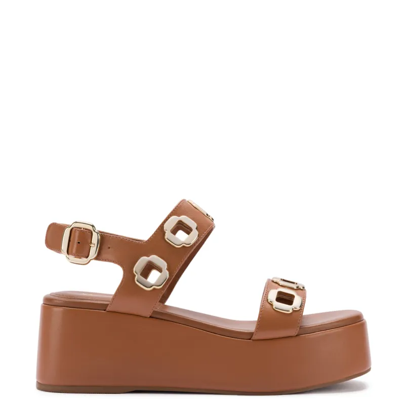 Milan Flatform Sandal In Caramel Leather made by Larroude