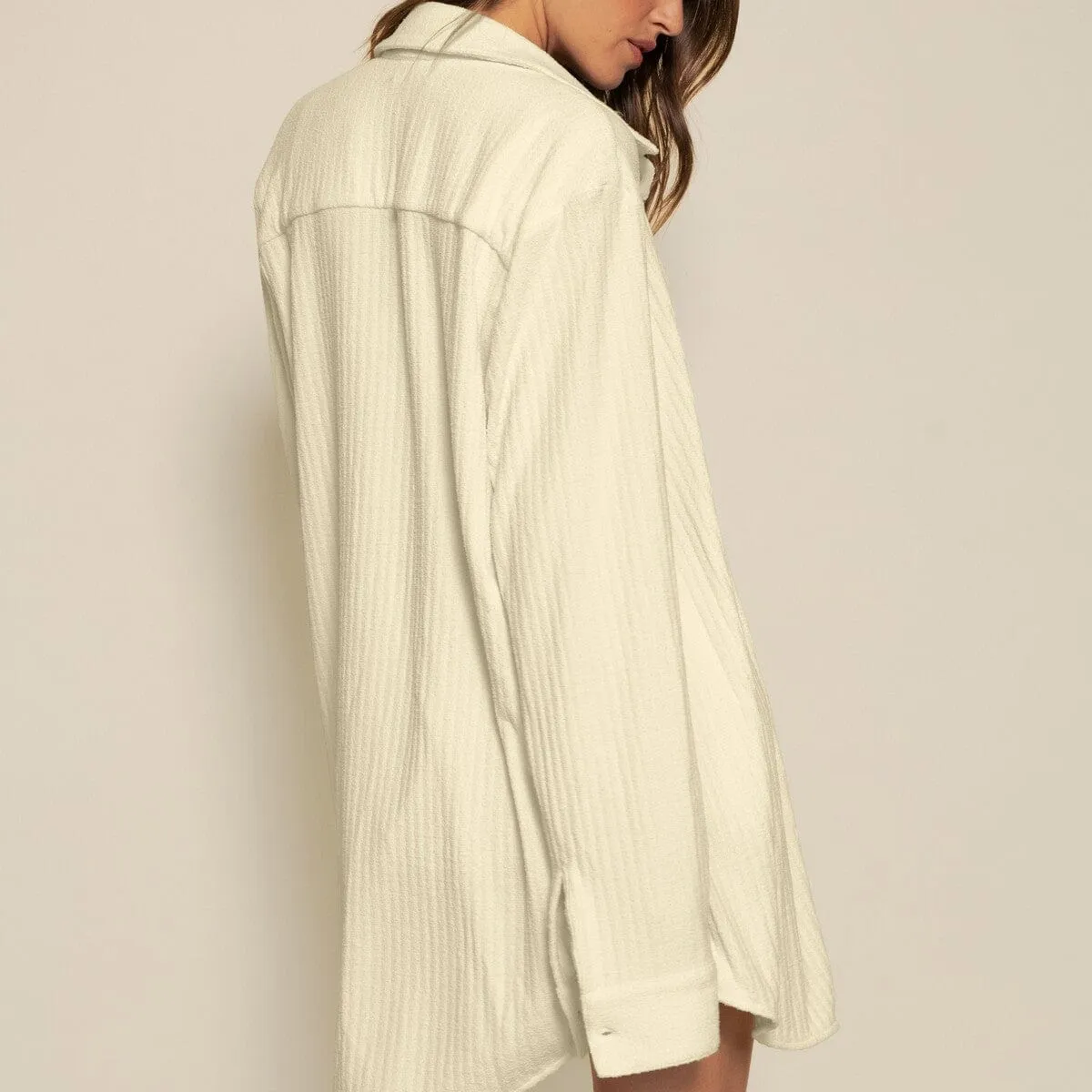 Buttercream Rib Long Sleeve Button Down Shirt sold by Larroude product image thumbnail 4