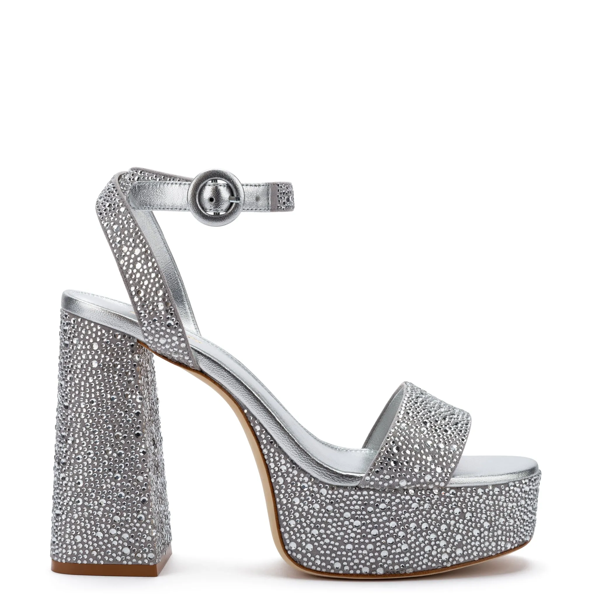 Dolly Crystal Sandal In Gray Suede sold by Larroude