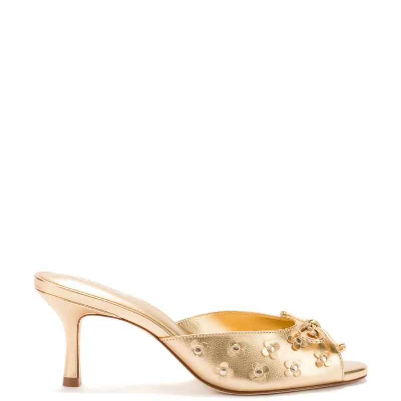 Jasmine Mule In Gold Metallic Leather sold by Larroude