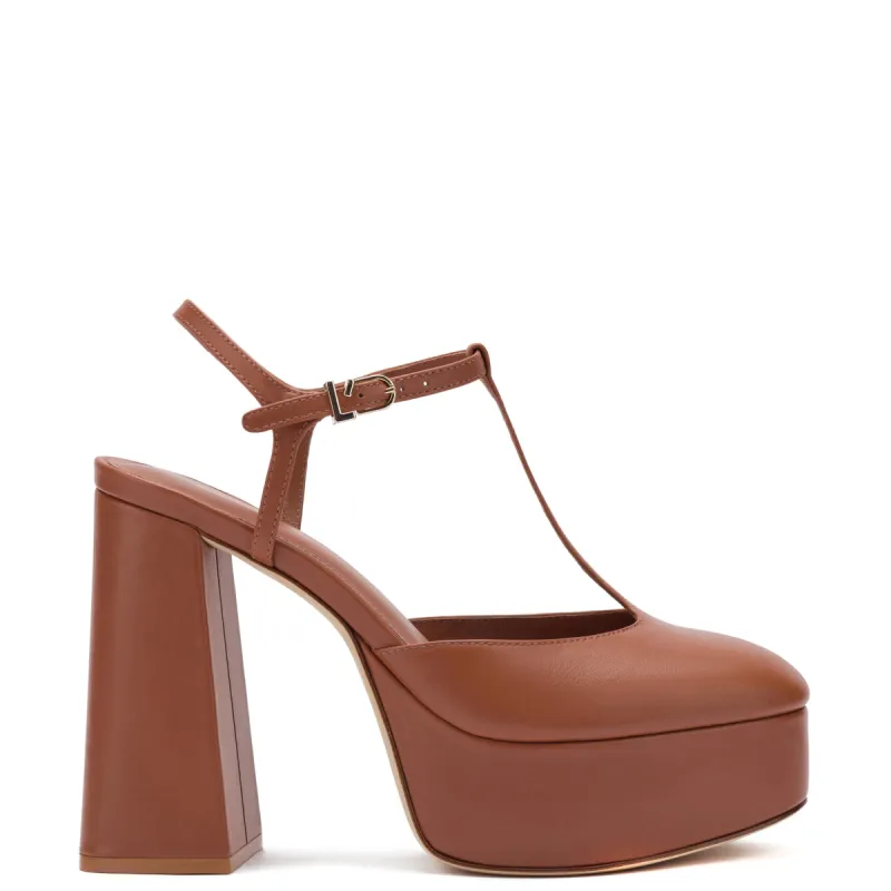 Pixie Pump In Caramel Leather sold by Larroude