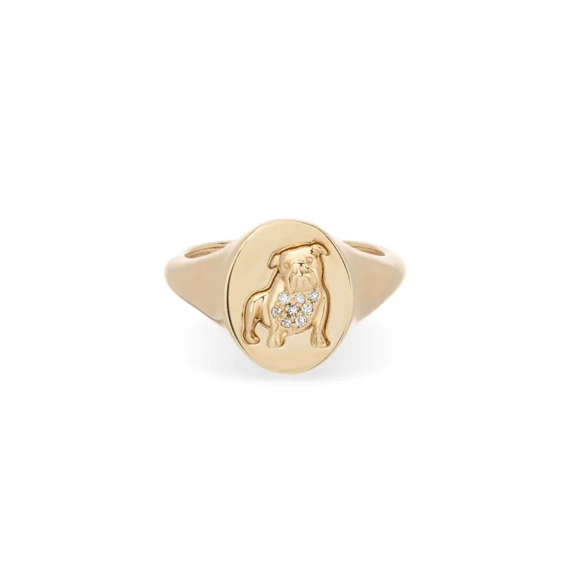 Pavé Diamond English Bulldog Signet Ring sold by Larroude