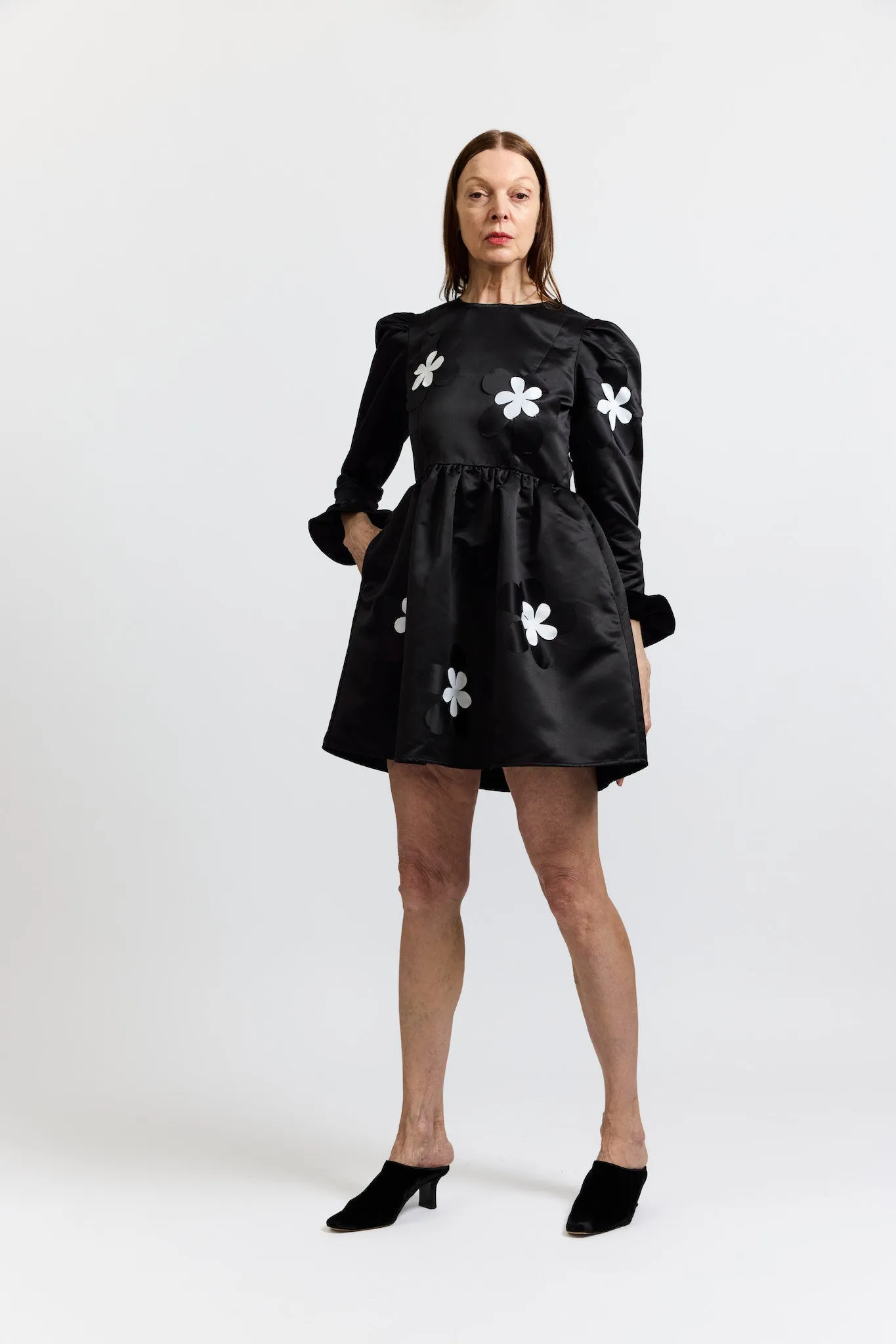 Mini Prairie Dress in Black Satin Flowers sold by Larroude product image thumbnail 4
