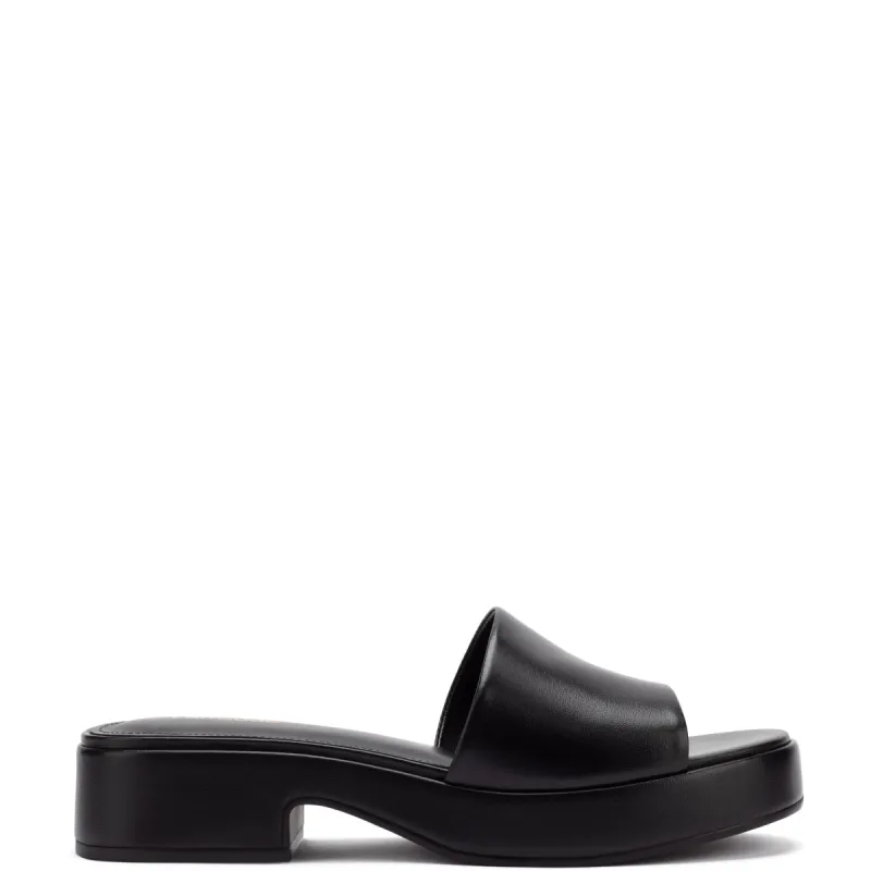 Athena Flatform Sandal In Black Leather sold by Larroude