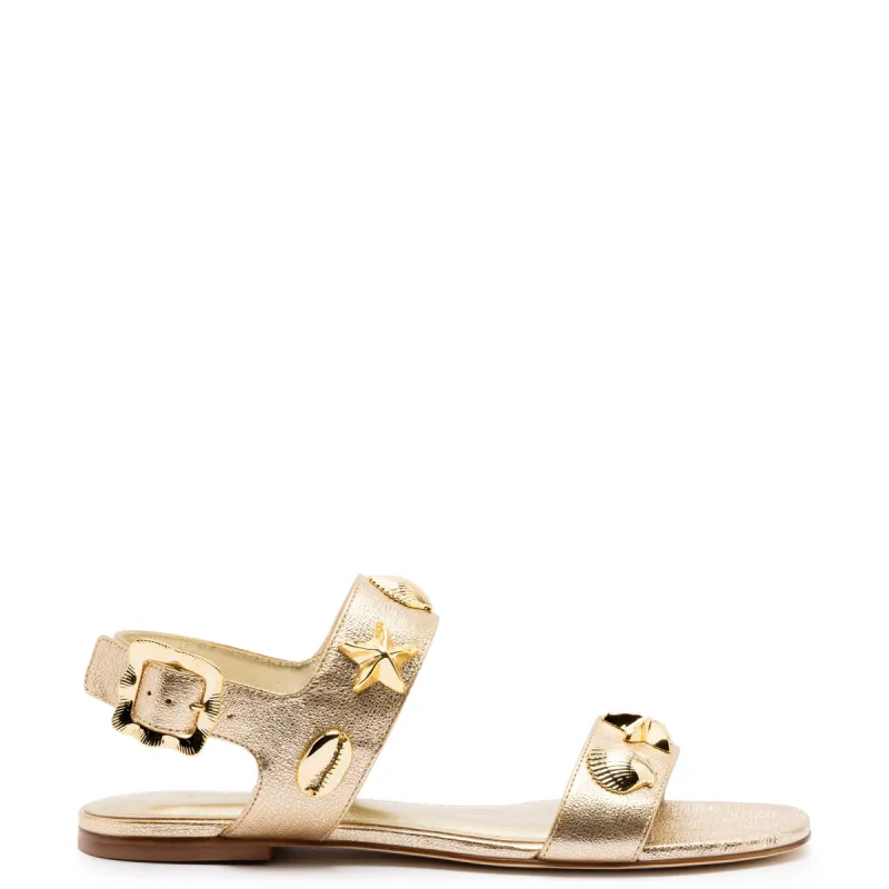 Madison Flat In Gold Metallic Leather sold by Larroude