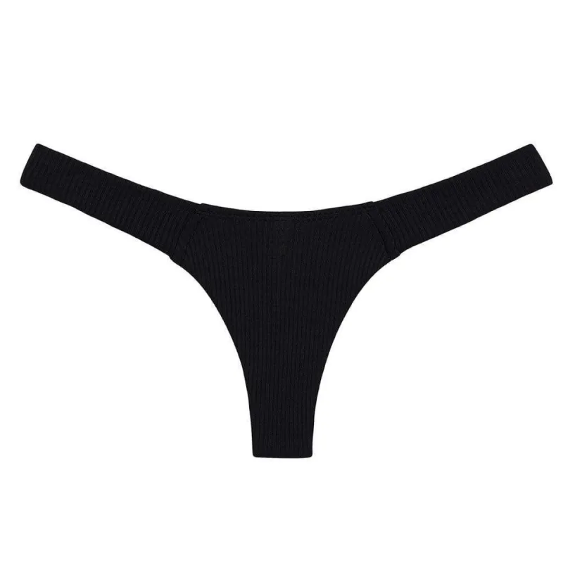 Black Rib Uno Bikini Bottom sold by Larroude