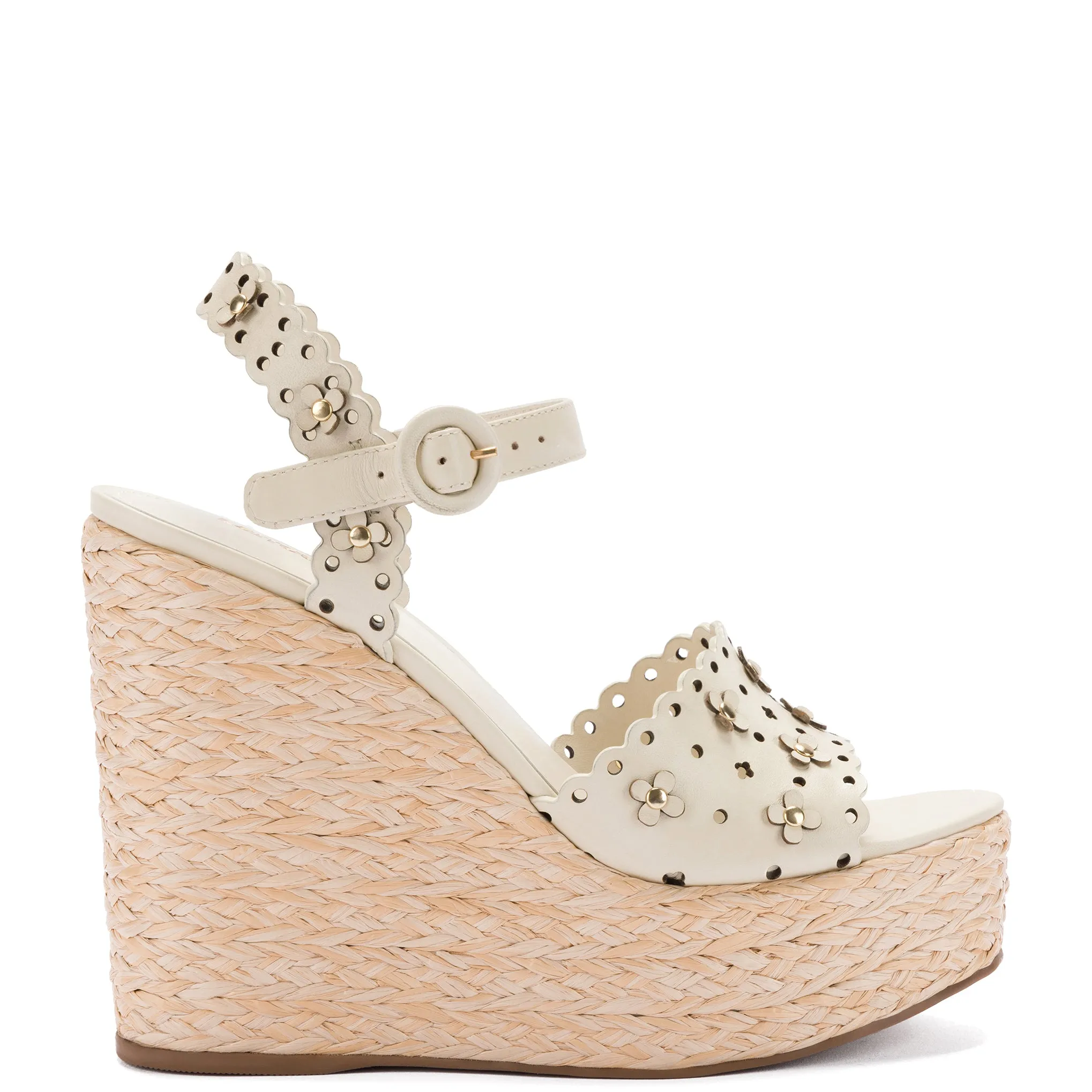 Jasmine Wedge In Ivory Leather sold by Larroude