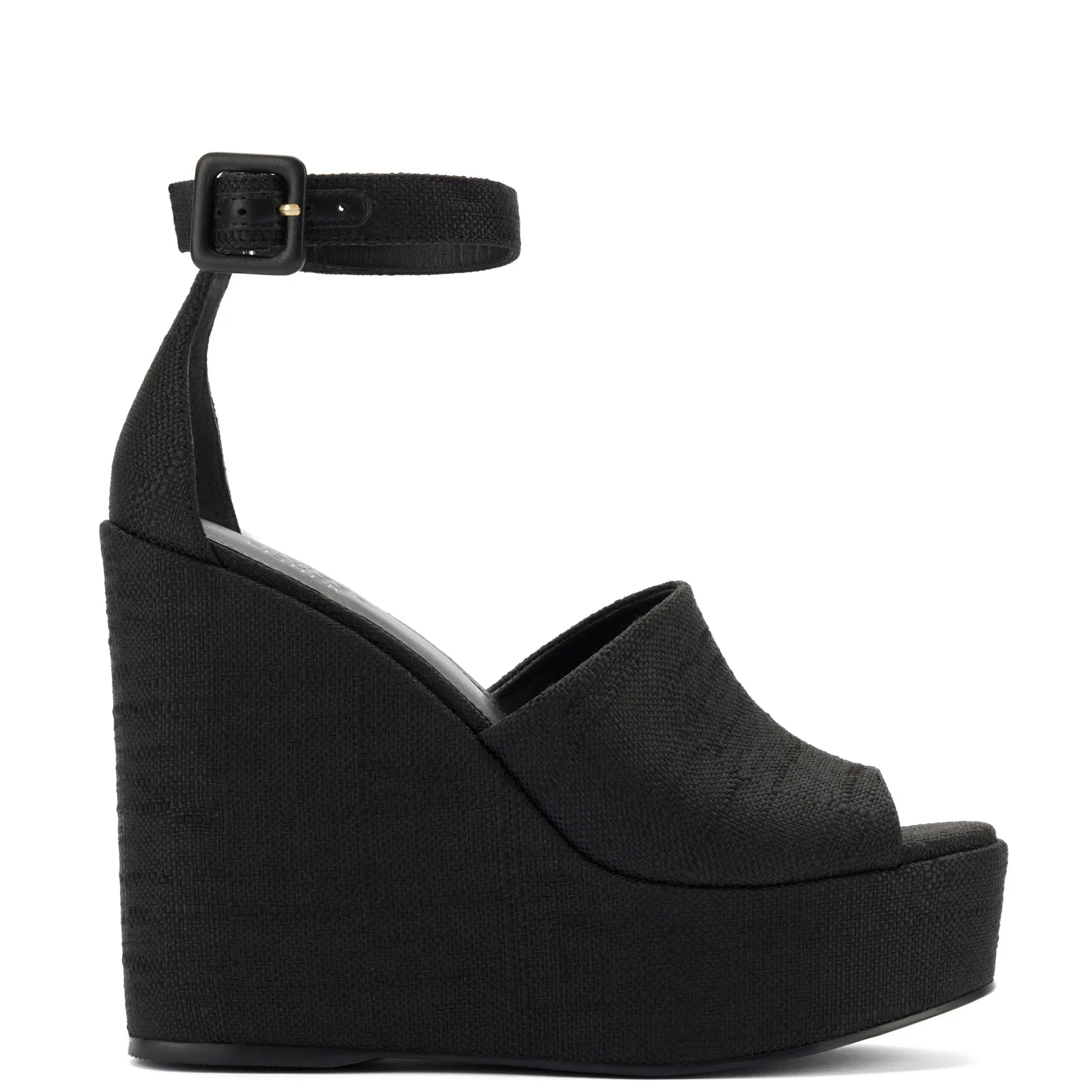 Larroudé x Jennifer Fisher Wedge Sandal In Black Raffia sold by Larroude