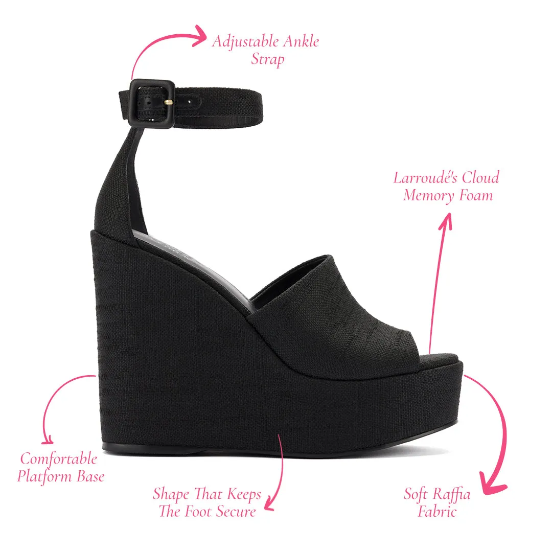 Larroudé x Jennifer Fisher Wedge Sandal In Black Raffia sold by Larroude product image thumbnail 5