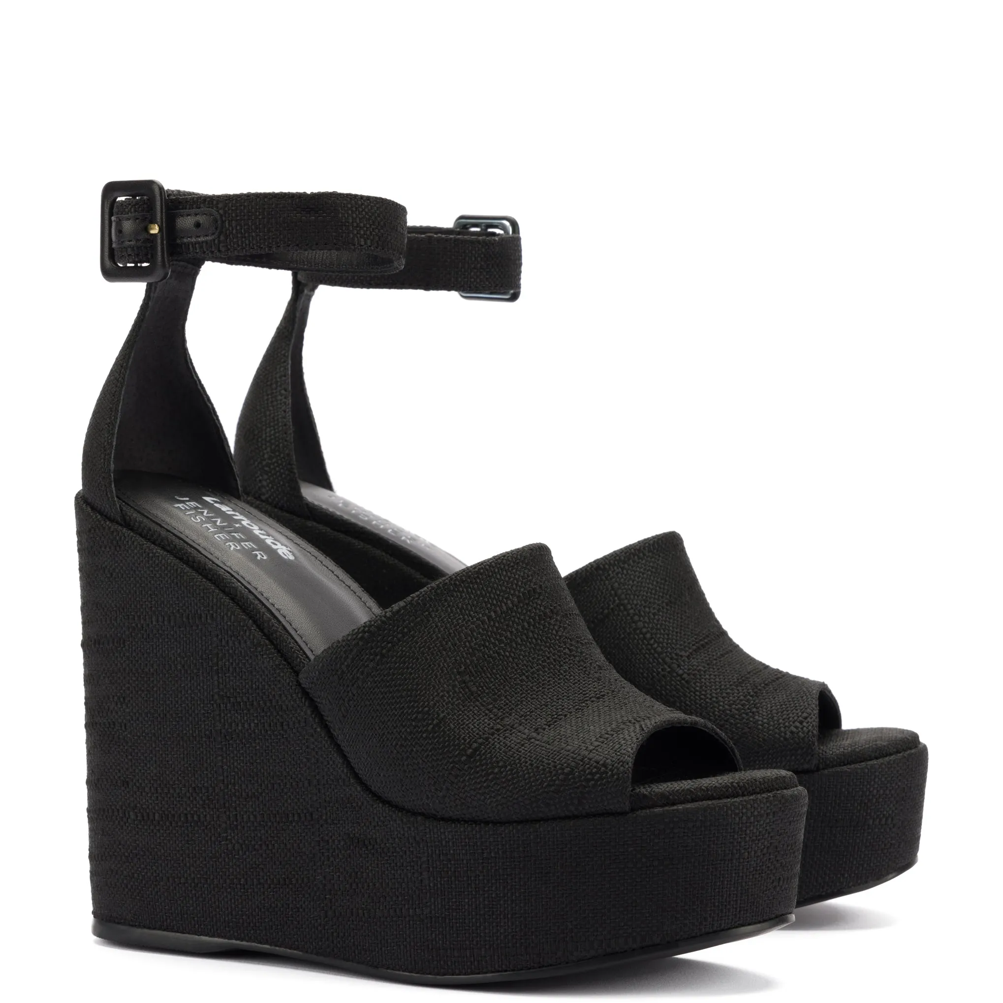 Larroudé x Jennifer Fisher Wedge Sandal In Black Raffia sold by Larroude product image thumbnail 2
