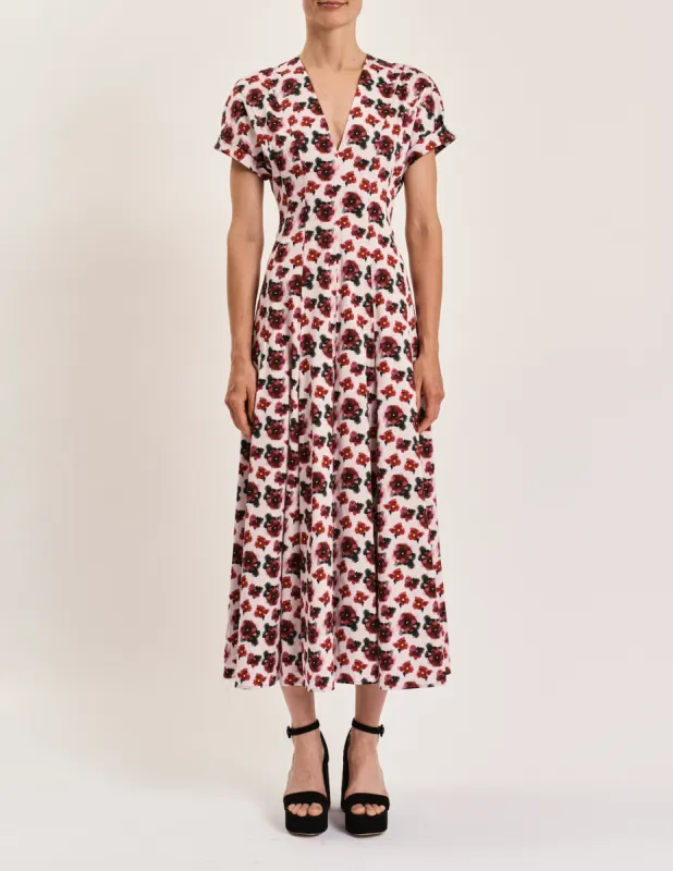 V Neck Dress  in African Red Violet Cotton sold by Larroude