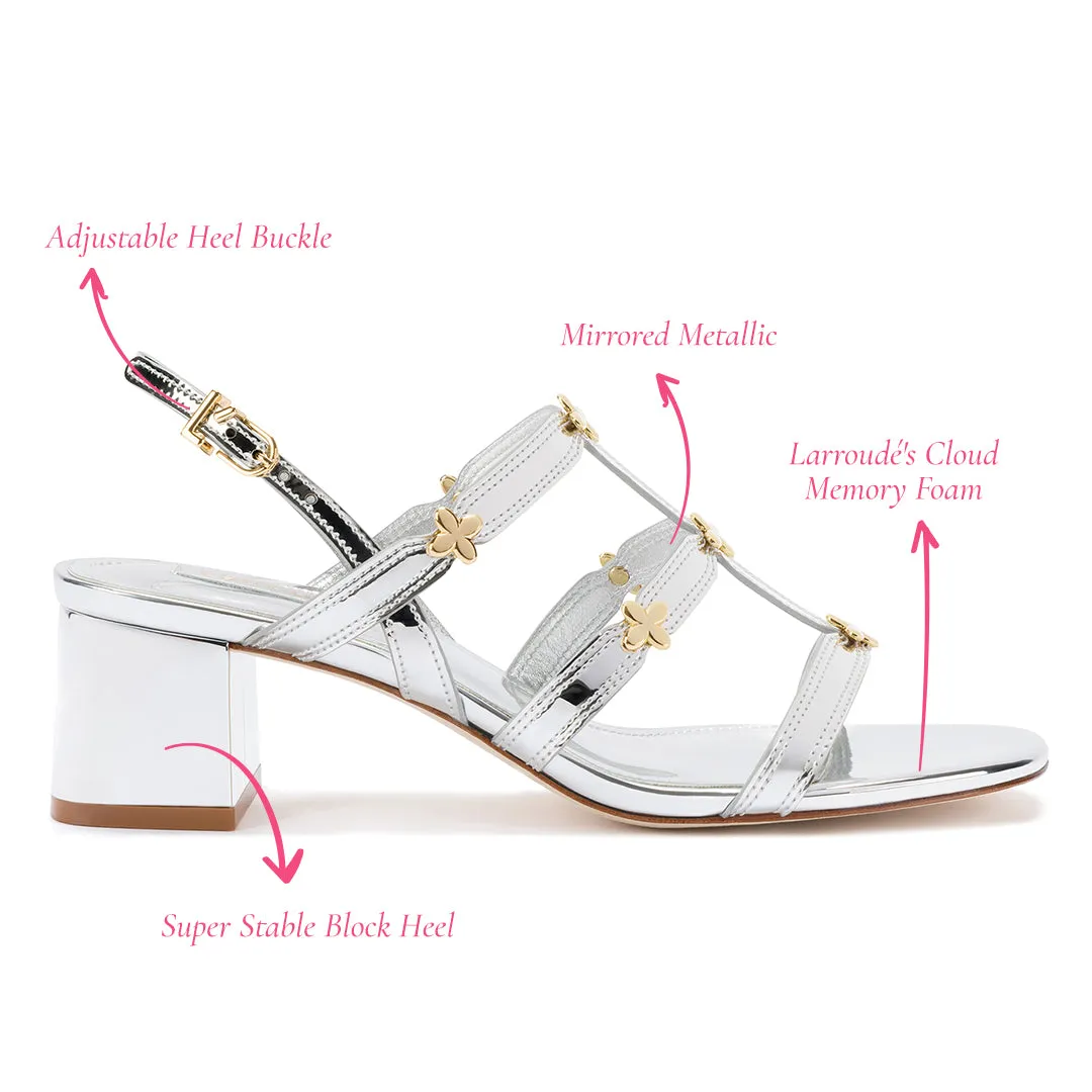 Harmony Block Sandal In Silver Specchio sold by Larroude product image thumbnail 5