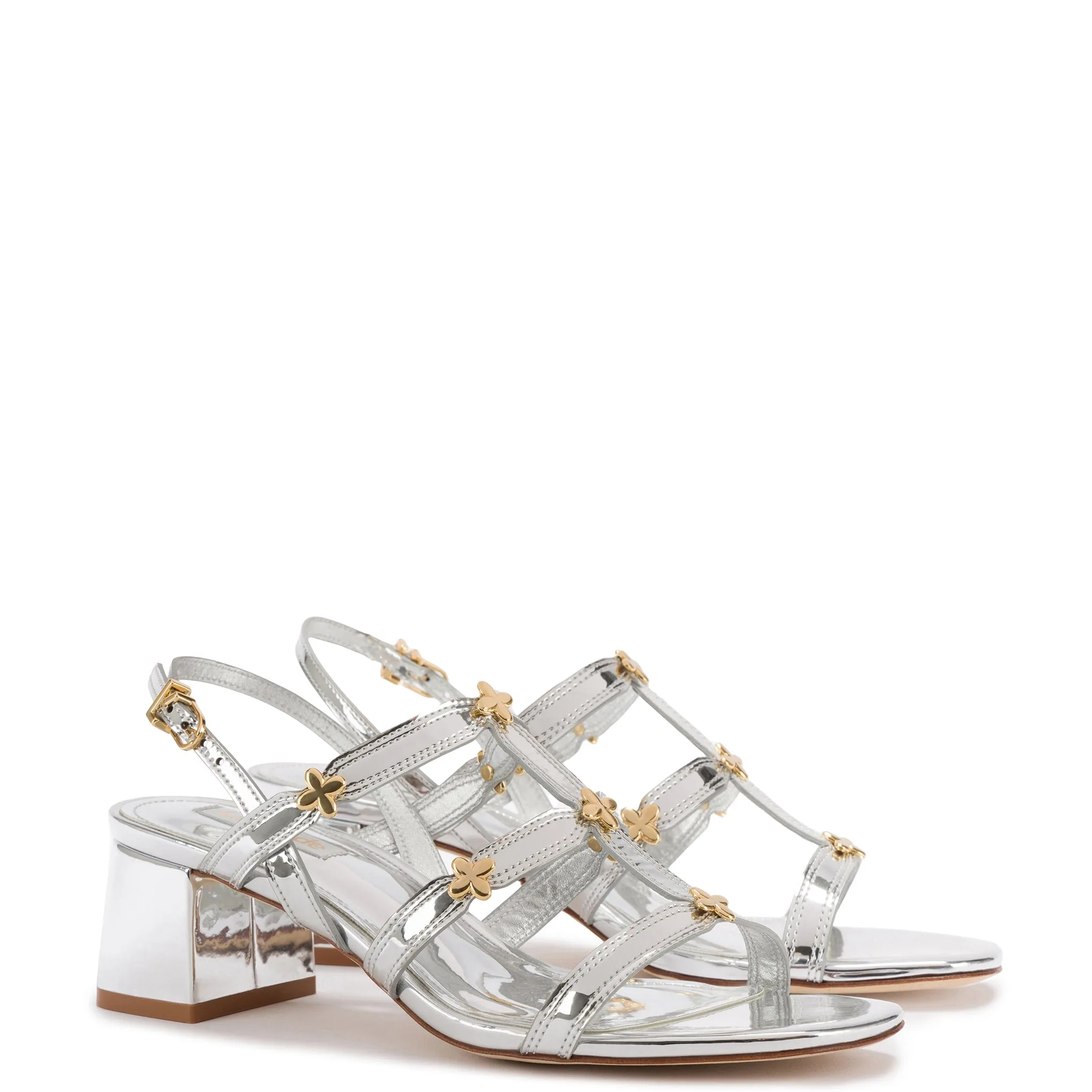 Harmony Block Sandal In Silver Specchio sold by Larroude product image thumbnail 2