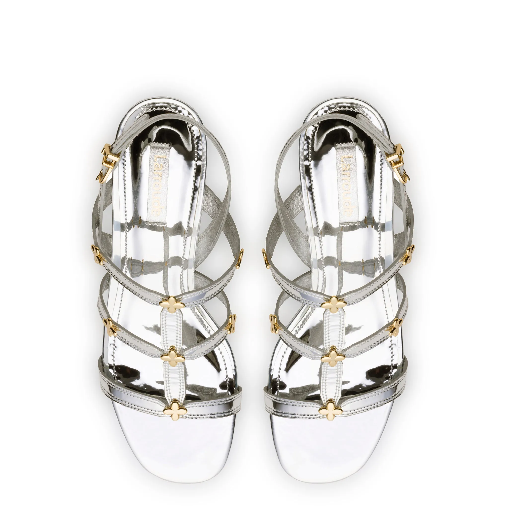 Harmony Block Sandal In Silver Specchio sold by Larroude product image thumbnail 3