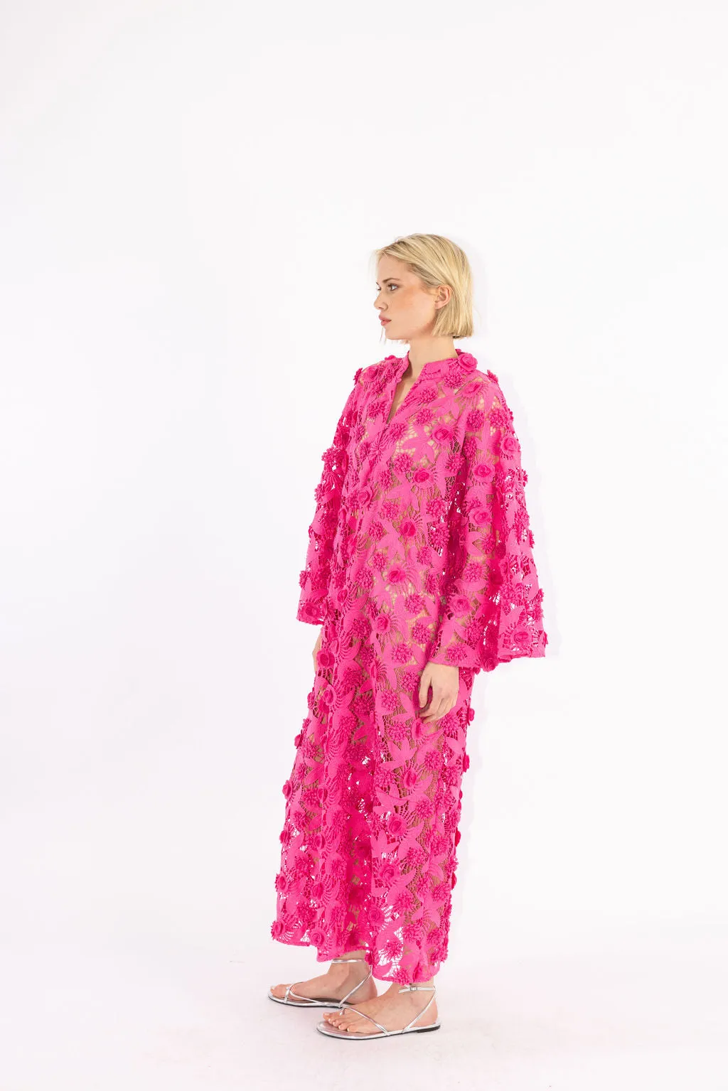 pink pop floral maxi caftan sold by Larroude product image thumbnail 3