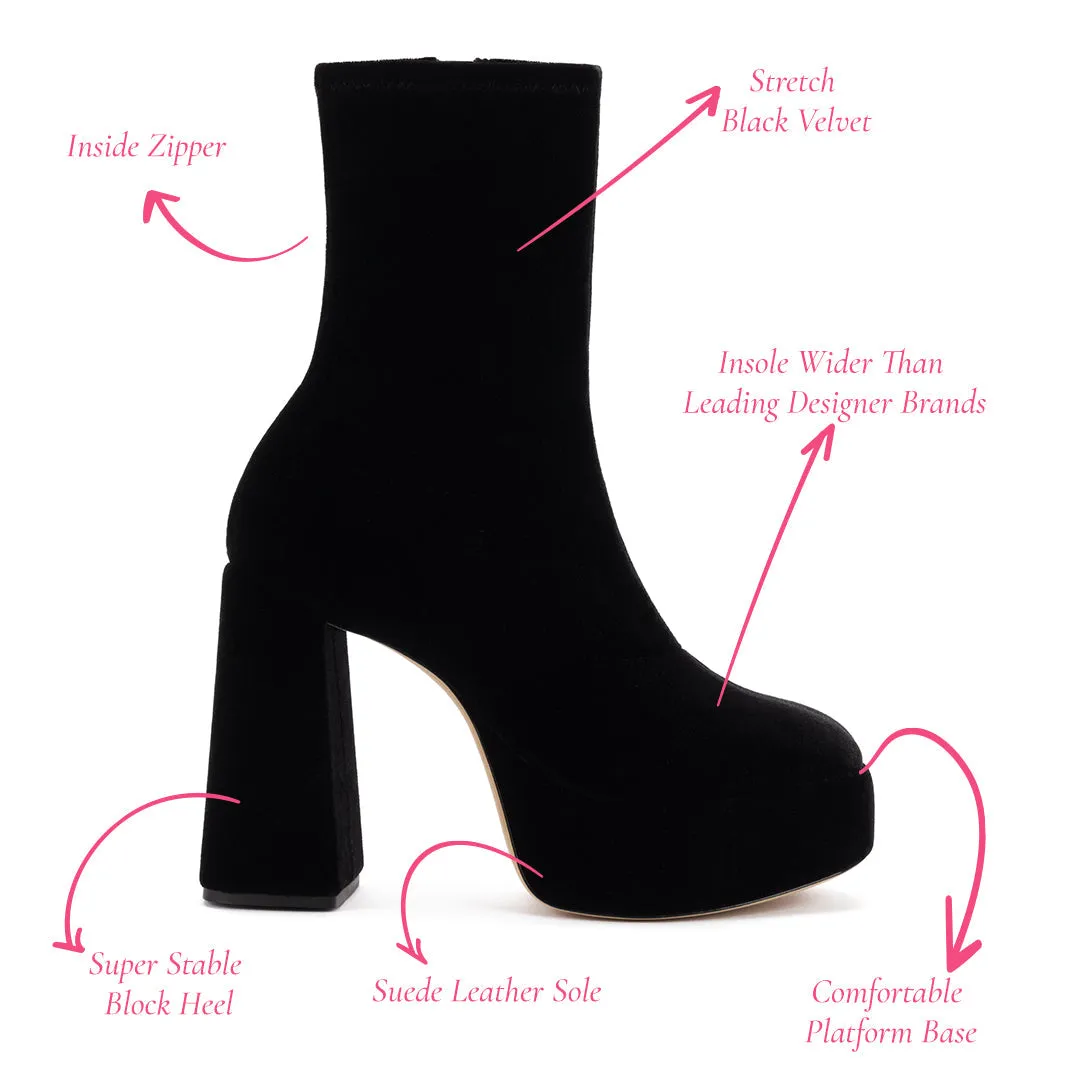 Dolly Stretch Boot In Black Velvet sold by Larroude product image thumbnail 5
