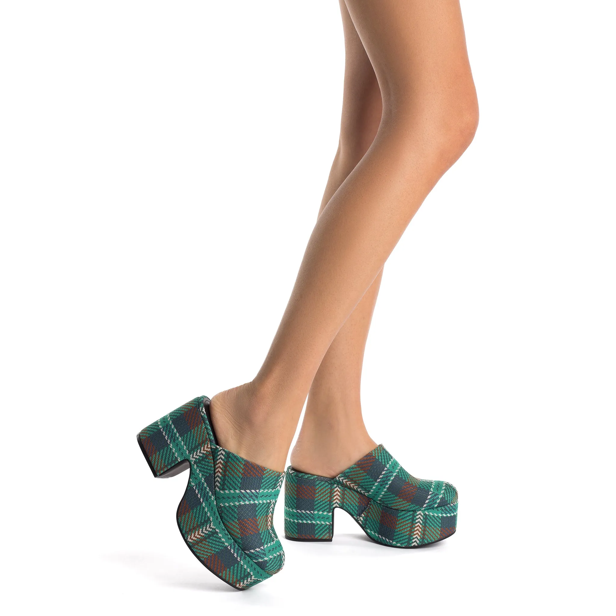 Miso Platform Clog In Green Tartan Knit sold by Larroude product image thumbnail 4