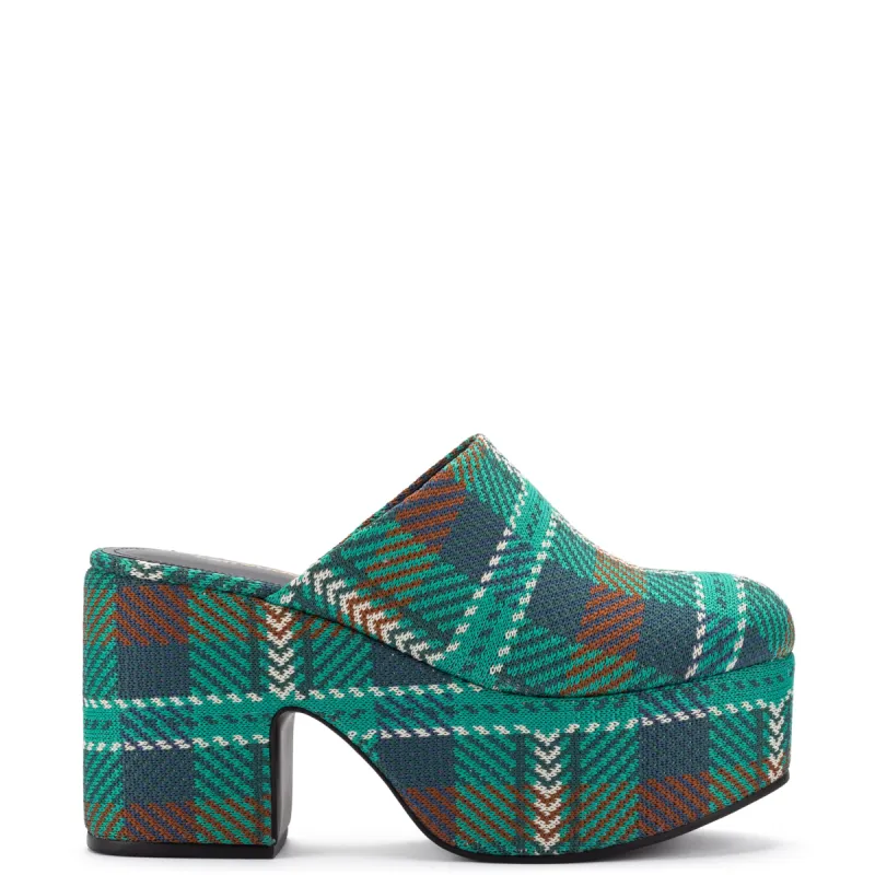 Miso Platform Clog In Green Tartan Knit sold by Larroude