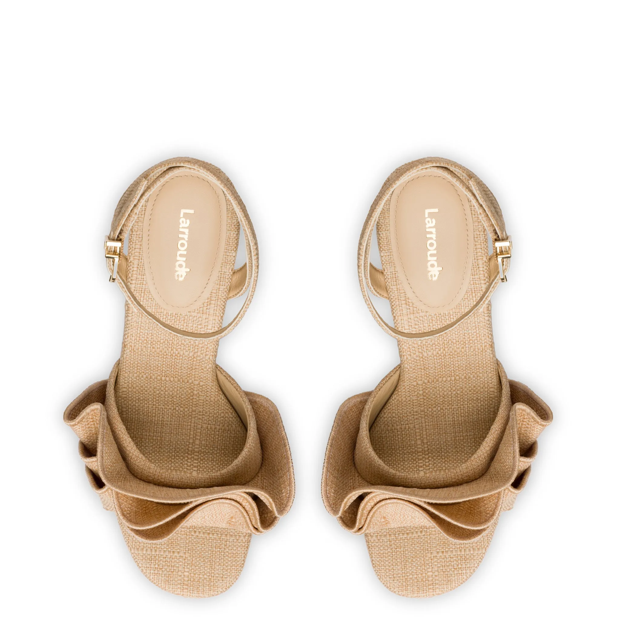 Selena Ruffle Sandal In Beige Raffia sold by Larroude product image thumbnail 3