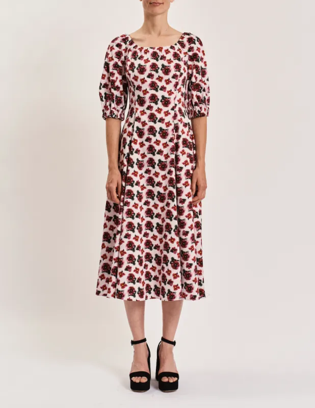 Off Shoulder Dress in African Red Violet Cotton sold by Larroude