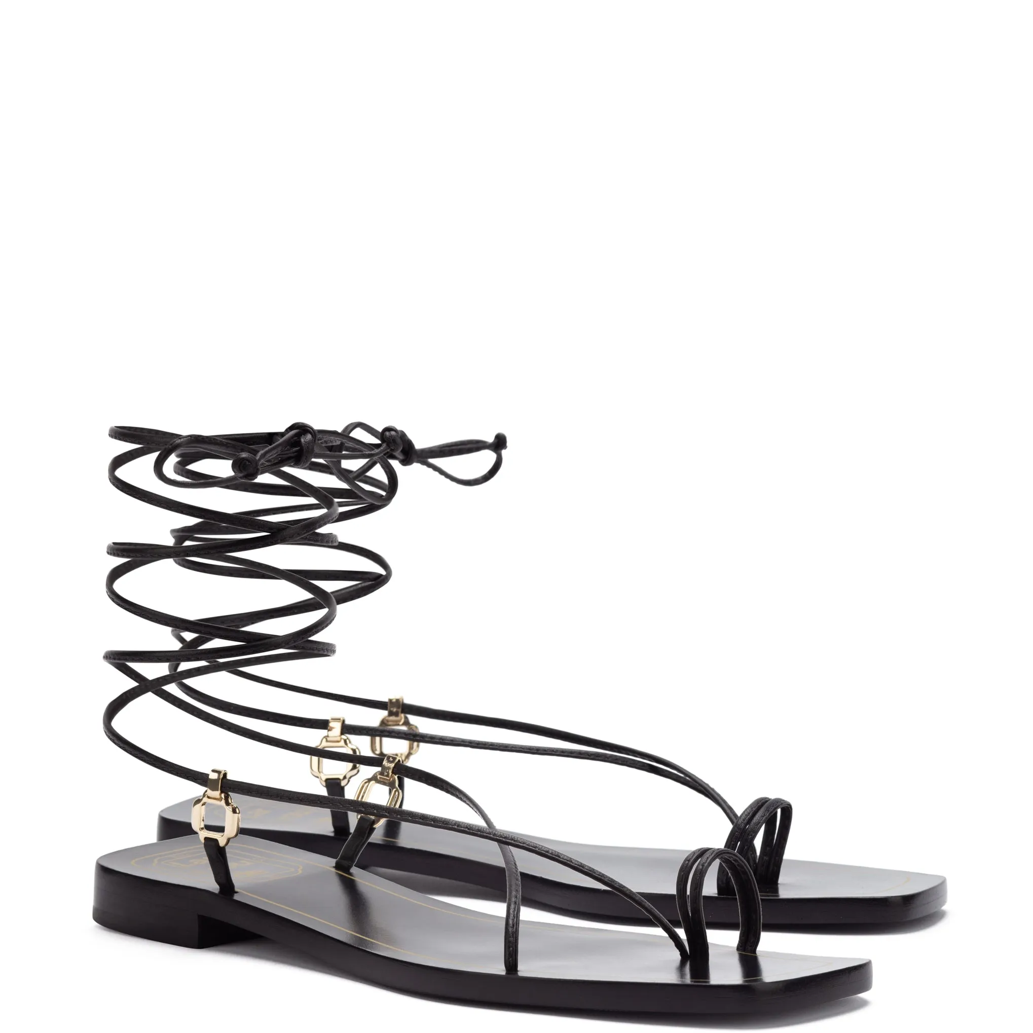 Portofino Flat Sandal In Black Leather sold by Larroude product image thumbnail 2