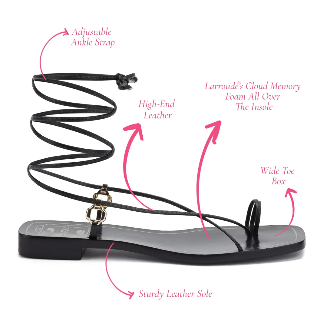 Portofino Flat Sandal In Black Leather sold by Larroude product image thumbnail 5