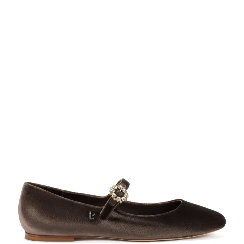 Blair Ballet Flat In Expresso Velvet sold by Larroude