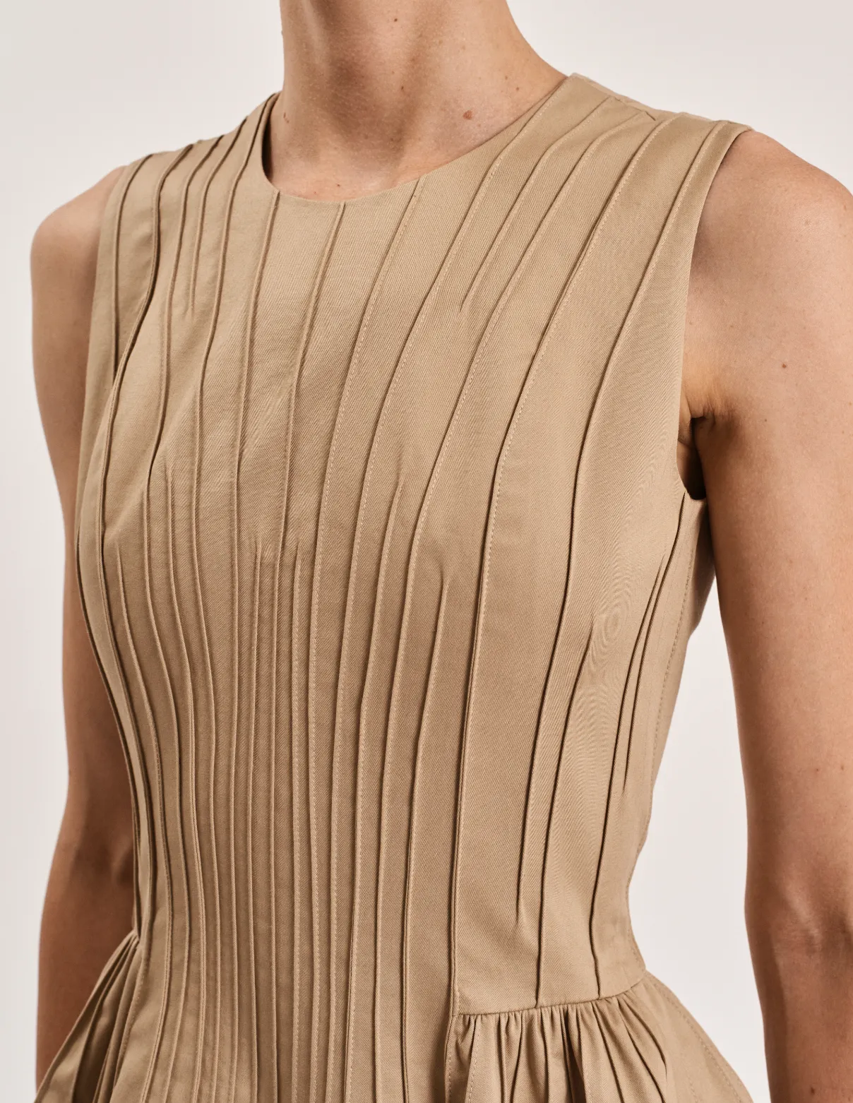 Pintuck Dress in Khaki sold by Larroude product image thumbnail 2