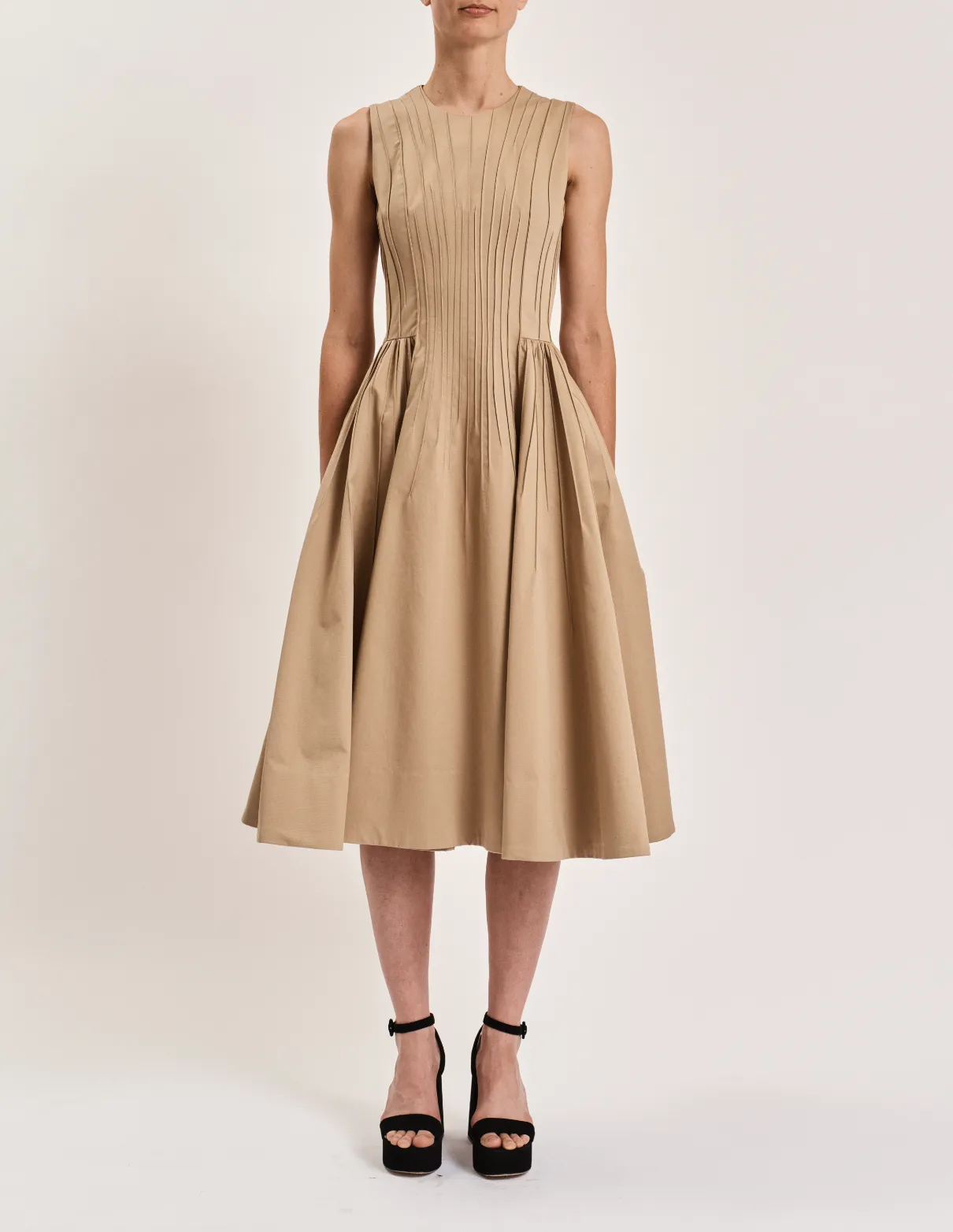 Pintuck Dress in Khaki sold by Larroude