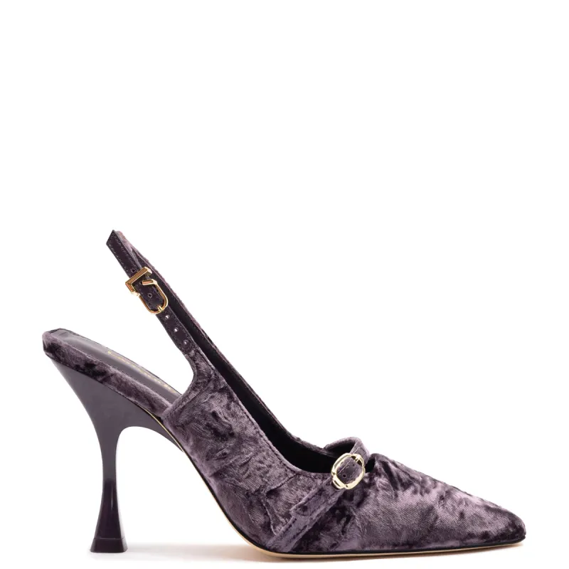 Ines Hi Pump In Purple Velvet sold by Larroude